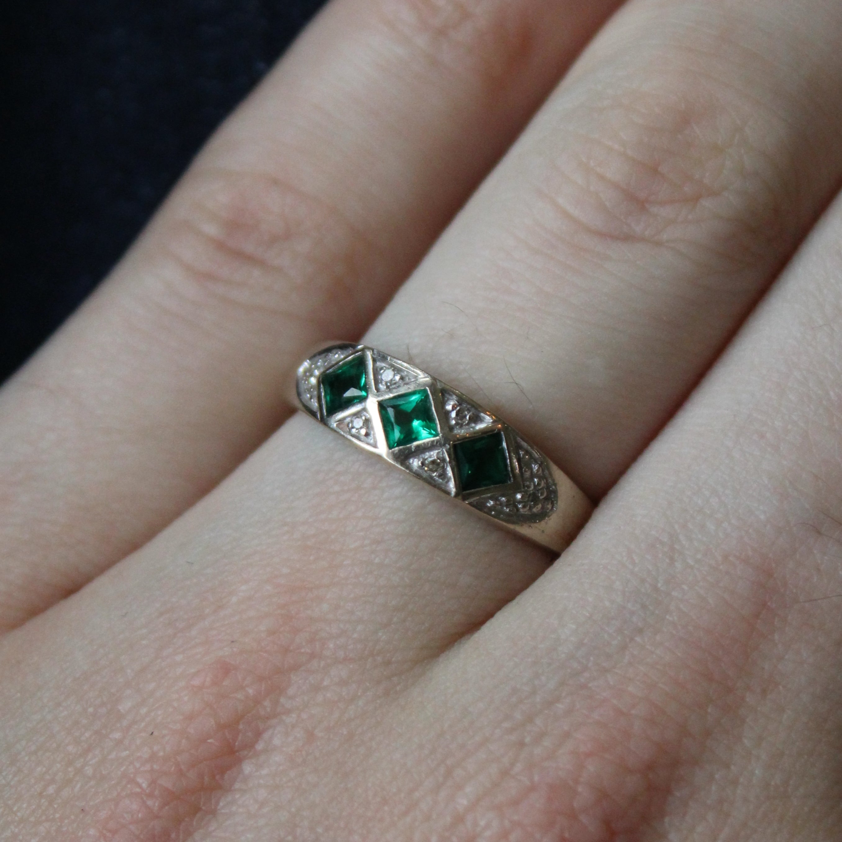 Michael Hill 0.30ctw Synthetic Emerald & 0.03ctw Diamond Ring - Size 8.5 | Elegant Women's Fashion Jewelry for Weddings, Anniversaries & Special Occasions