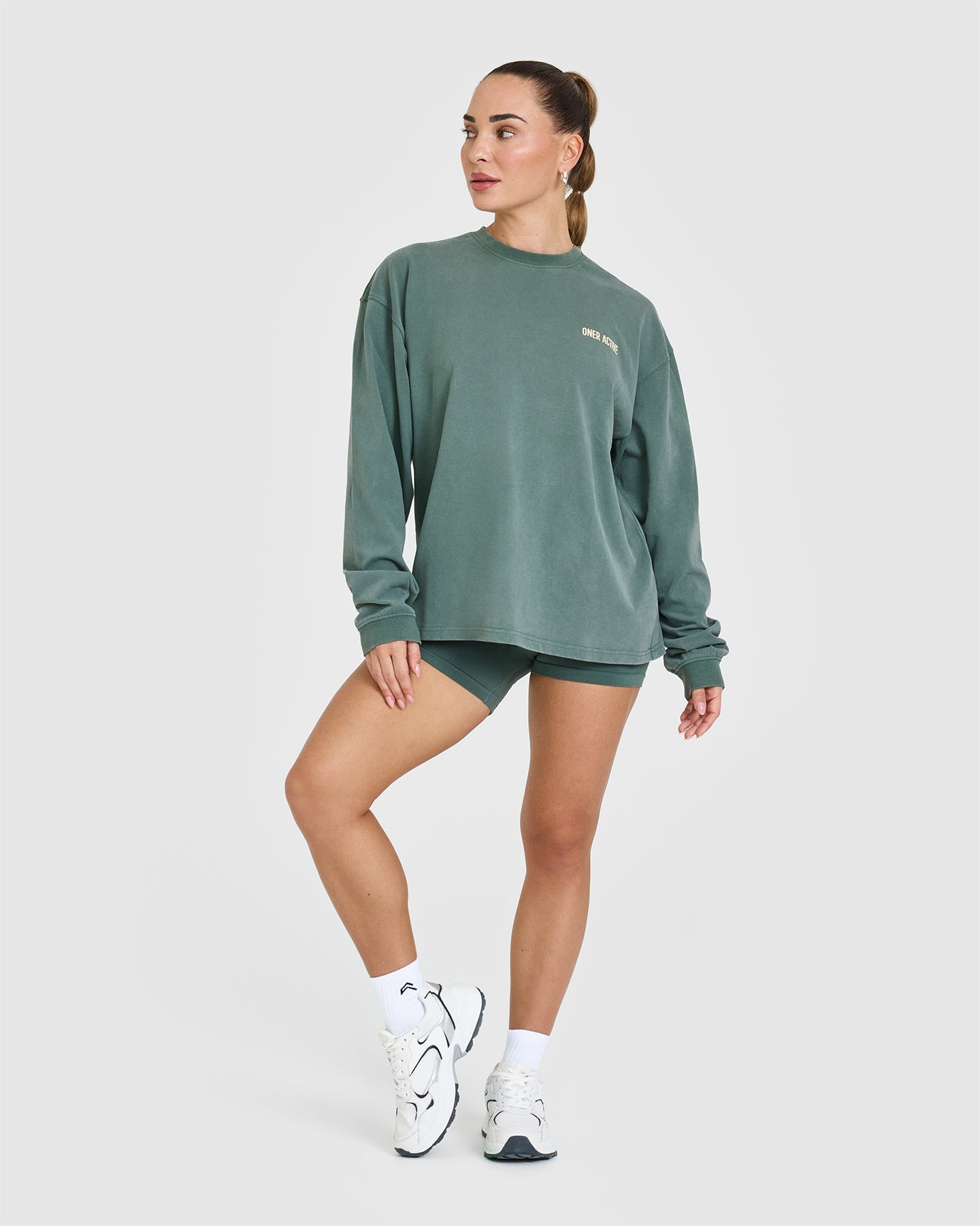 Oversized Graphic Washed Long Sleeve T-Shirt for Women | Iced Green Color | Casual Streetwear, Loungewear & Everyday Outfit