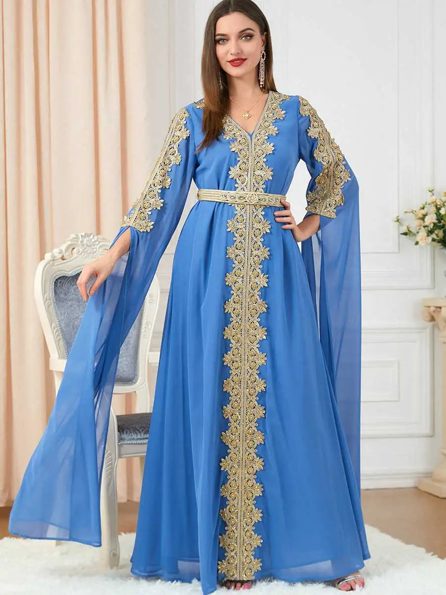 Elegant Arab Women's Chiffon Caftan Dress for Evening Party, Wedding & Special Occasions - Breathable & Comfortable Middle Eastern Kaftan for Eid Celebrations