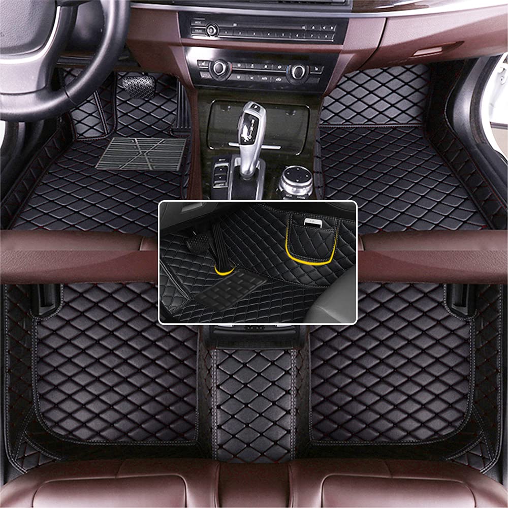 Premium All-Weather Car Floor Mats for Cadillac CTS 4-Door (2014-2015) - Full Set with Storage Pockets, Luxury Leather Trim & 360° Protection - Perfect for Daily Commute, Road Trips & Extreme Weather Conditions (Black)