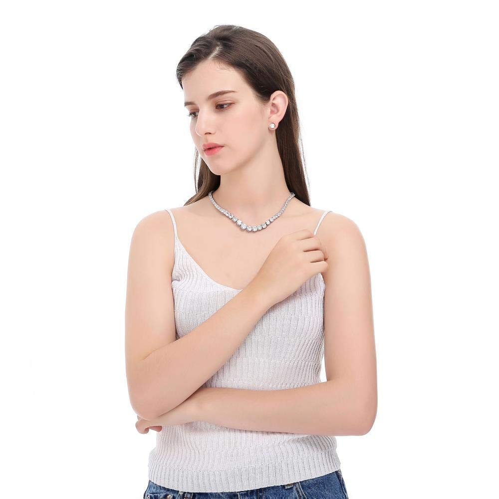Rhodium Plated Zircon Bridal Wedding Jewelry Set for Women - Elegant Necklace & Earrings Set, Perfect Gift for Mom, Valentine's Day, Birthday & Anniversary | Wedding Accessories, Formal Occasions, Date Night Jewelry