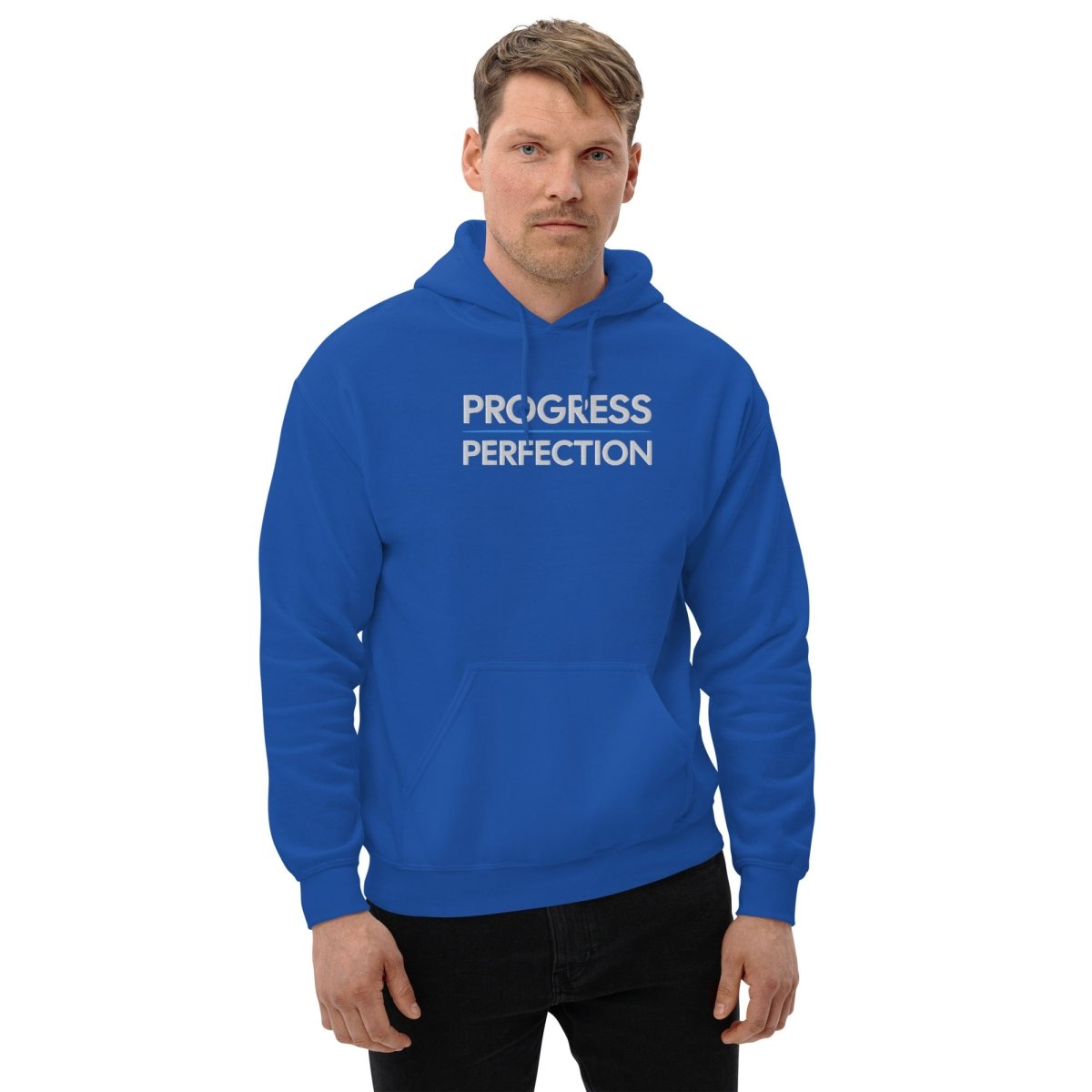 Progress Over Perfection Embroidered Unisex Hoodie - Soft Cotton Pullover Sweatshirt for Men & Women | Perfect for Gym, Casual Wear & Street Style Fashion