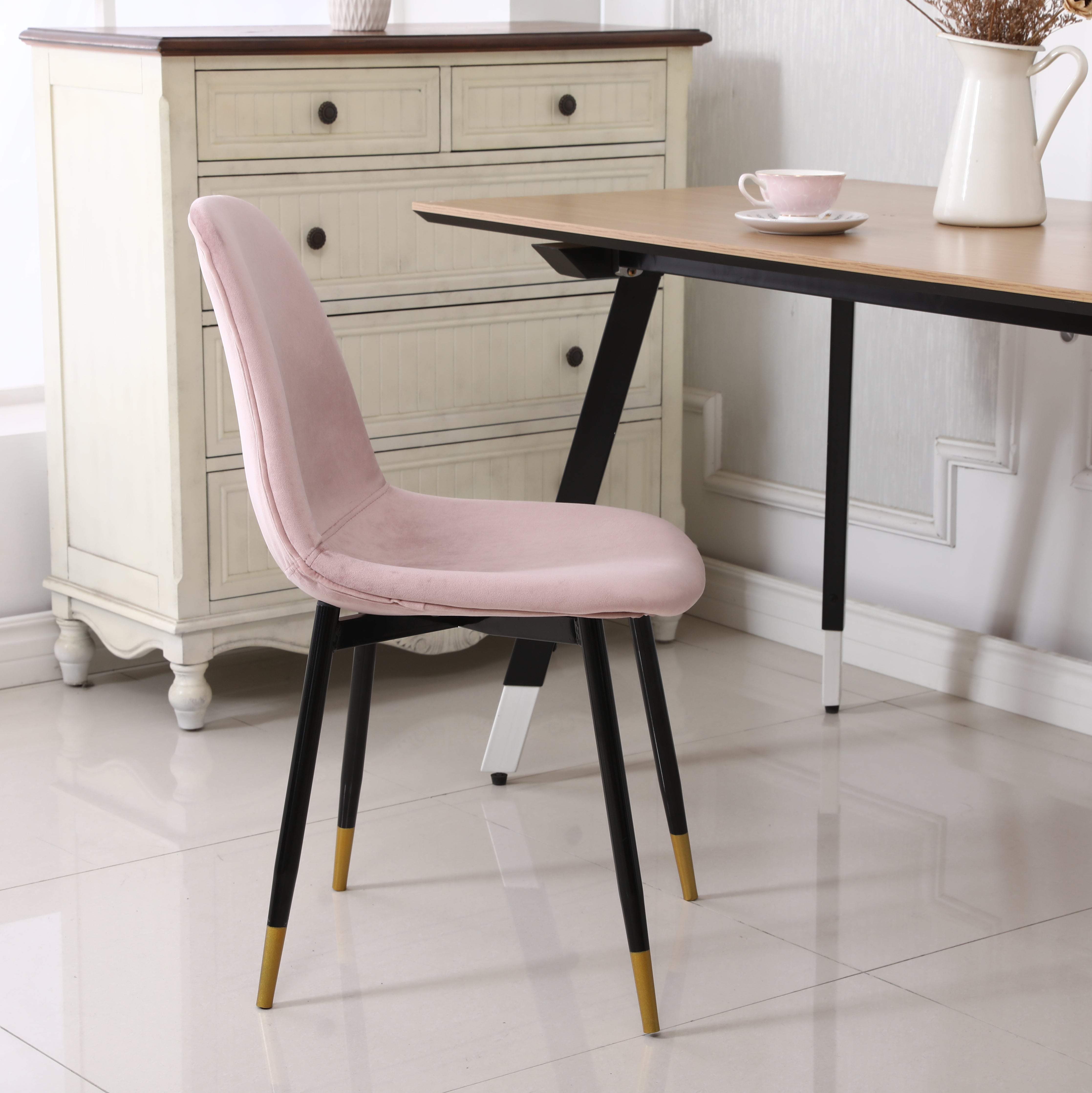 Roundhill Furniture Lassan Modern Fabric Dining Chairs - Set of 4 Pink Upholstered Chairs for Kitchen, Dining Room & Breakfast Nook - Comfortable Contemporary Seating for Home & Restaurant