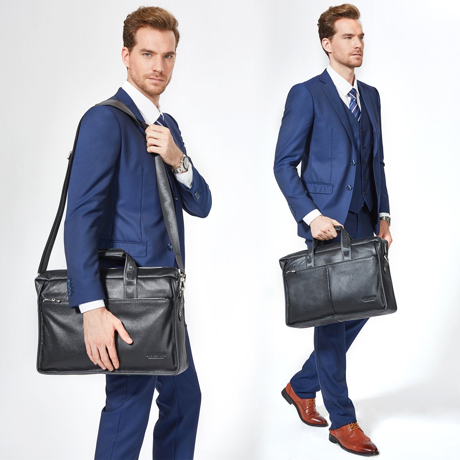 Premium BOSTANTEN Genuine Leather Briefcase for Men - Stylish Messenger Bag for Business, Work & Travel - Durable Laptop Bag with Multiple Pockets for Professionals