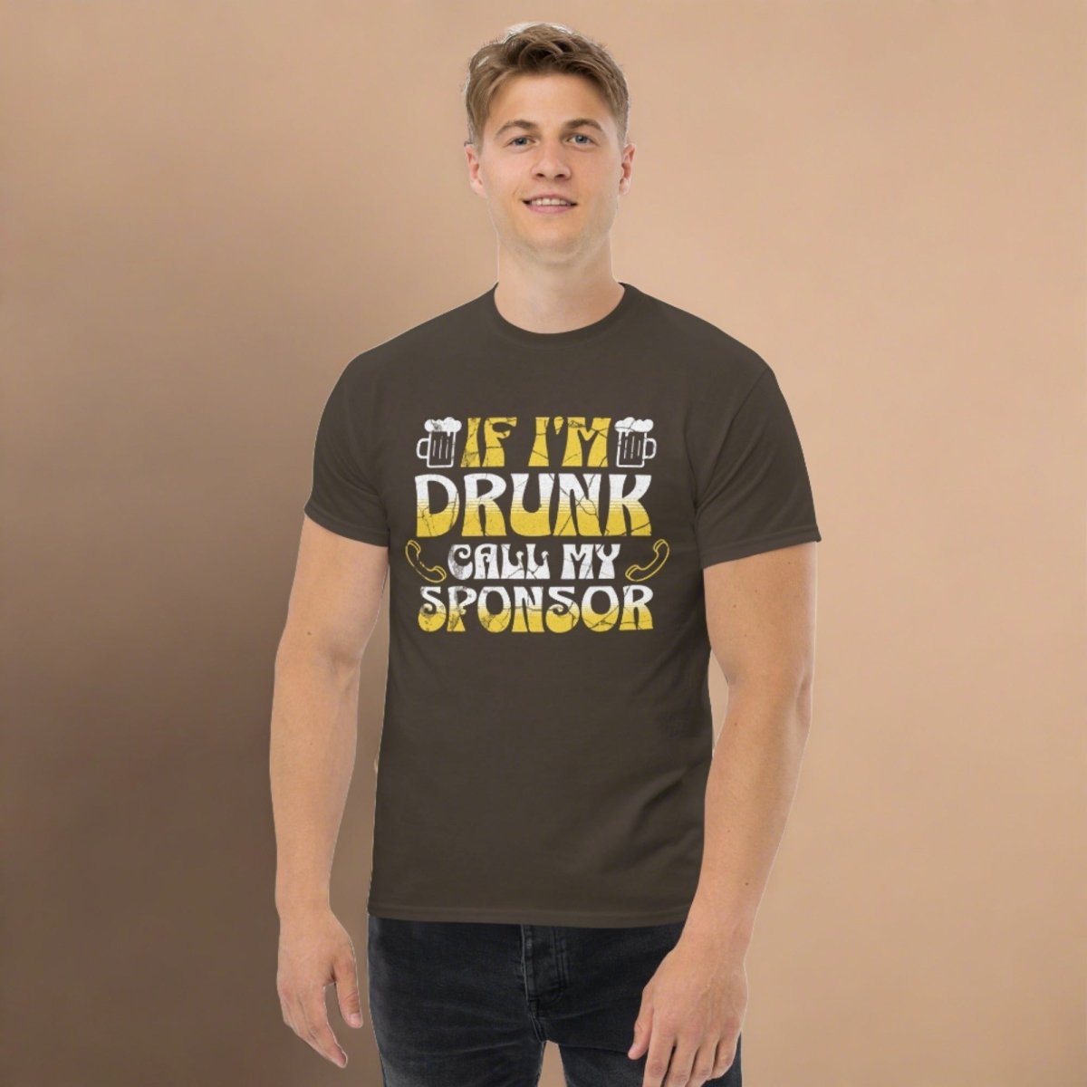 Funny Sobriety Shirt - 'If I'm Drunk Call My Sponsor' Unisex Classic T-Shirt for AA Meetings & Recovery Support