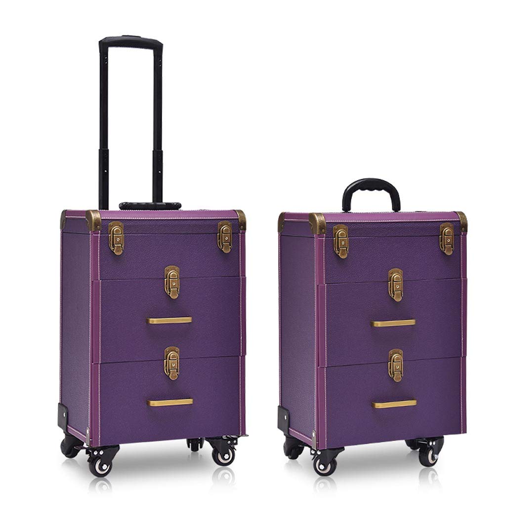 Professional Nail Technician Trolley Case - Portable Beauty Cosmetic Storage Box for Travel & Salon Use - Makeup Artist Organizer in Black/Rose Red/Purple - Perfect for Mobile Salons, Bridal Makeup & Home Vanity Organization