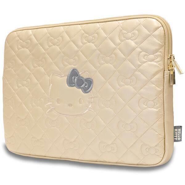 Hello Kitty Gold PU Quilted Laptop Sleeve with Bow Design for 14 Inch MacBook & Notebook - Cute Protective Case for School, Work & Travel Accessories