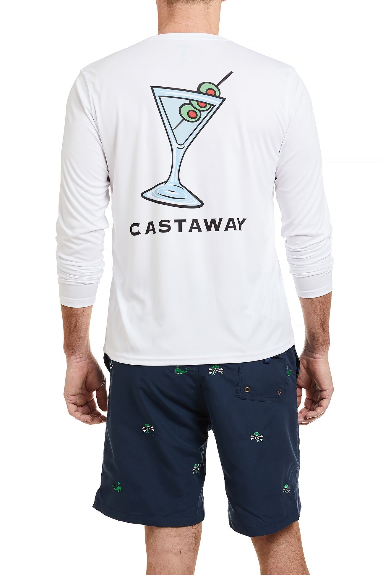 SPF 50+ Sun Protection Shirt for Men & Women - Breathable White UPF Shirt with Martini Design - Perfect for Beach, Pool, and Outdoor Activities