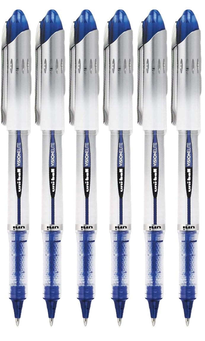 Uni-ball Vision Elite Rollerball Pens - 0.8mm Bold Point Blue Ink (6-Pack) with Reusable Pouch - Perfect for Office, School, Note Taking & Gift Giving