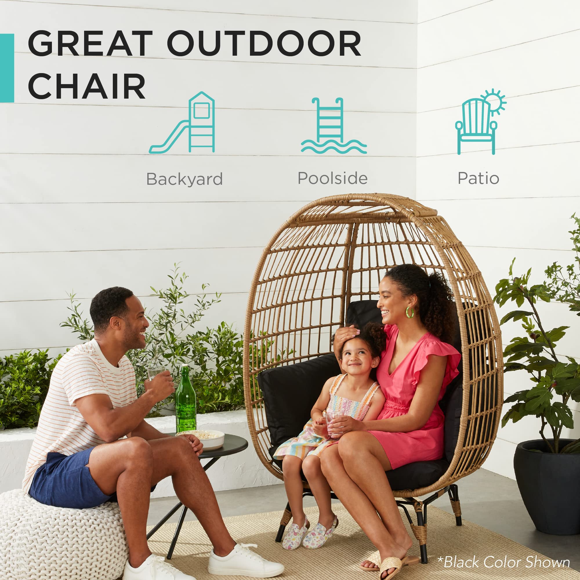 Best Choice Products Oversized Wicker Egg Chair - Indoor/Outdoor Hanging Lounger with 4 Cushions & Steel Frame (440lb Capacity) - Navy Blue - Perfect for Patio, Backyard, Living Room, and Relaxation Spaces