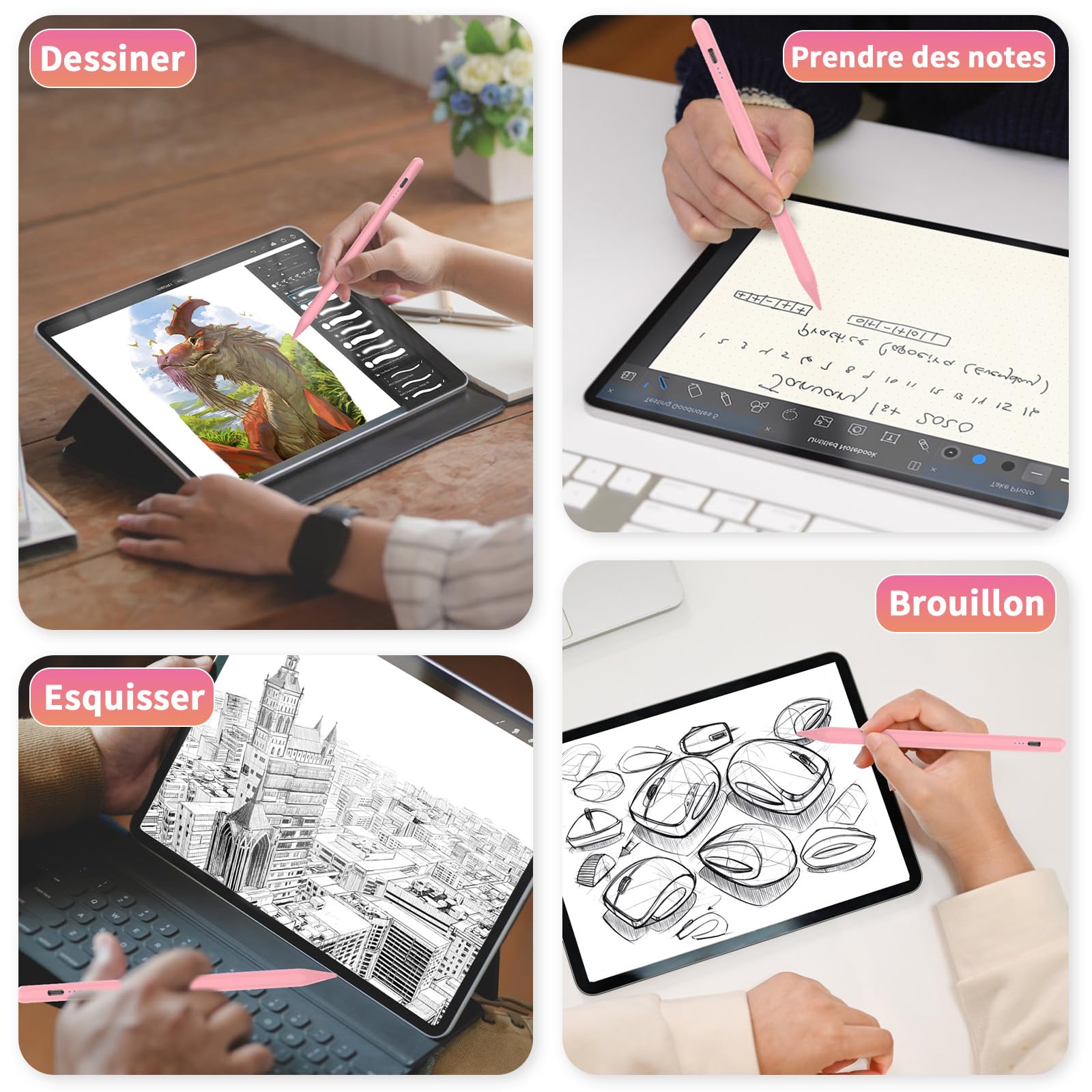 Premium iPad Stylus Pen - Fast Charging & Magnetic Apple Pencil Alternative for iPad Pro 11/12.9, iPad Air 5/4/3, iPad Mini 6/5, iPad 10/9/8/7/6 (2018-2024 Models) - Pink Digital Drawing & Note Taking Pen for Artists, Students & Professionals