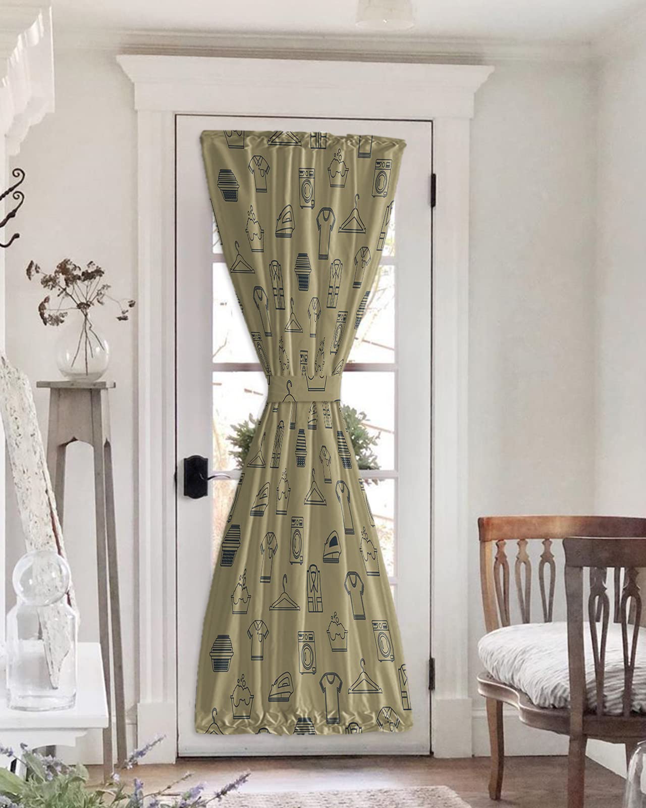 Thermal Insulated Blackout Door Curtain for Laundry Room - 1 Panel French Door Curtain with Rod Pocket, Beige, 54