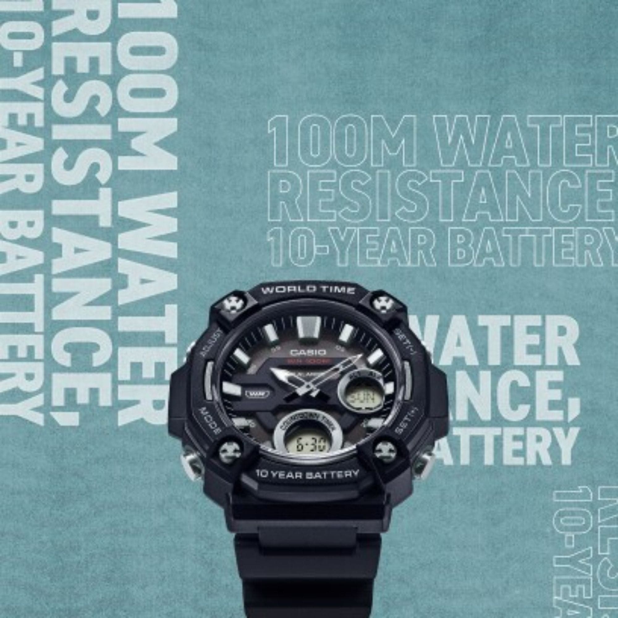 CASIO AEQ 120W 1AVDF Black Analog Digital Men's Watch with Resin Strap - Water Resistant, Durable & Stylish for Everyday Wear, Sports & Outdoor Activities
