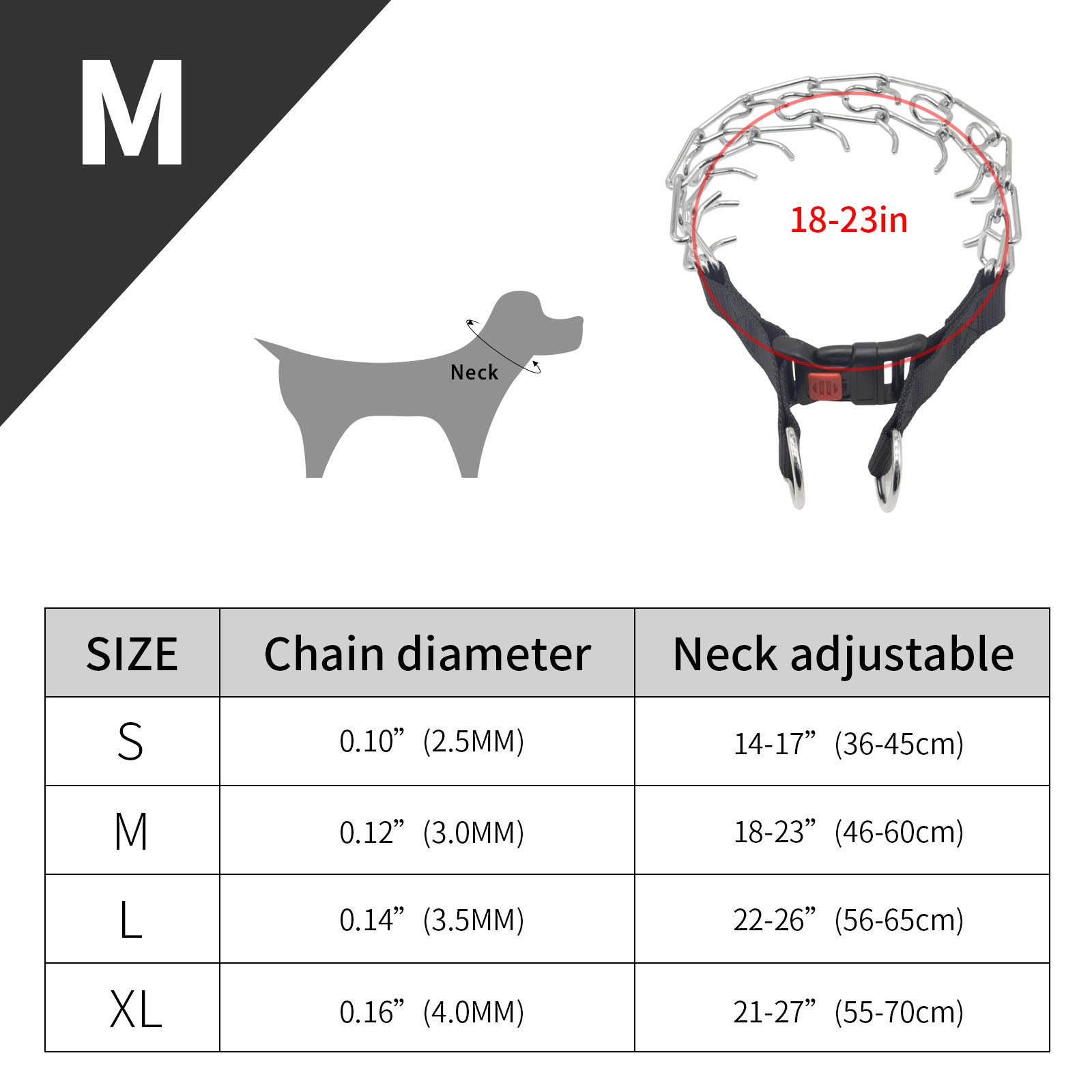 Premium Dog Prong Collar - Chrome Plated Quick-Release Training Collar for Small, Medium & Large Dogs | Adjustable Pinch Collar with Silver Plating | Ideal for Obedience Training & Behavior Correction