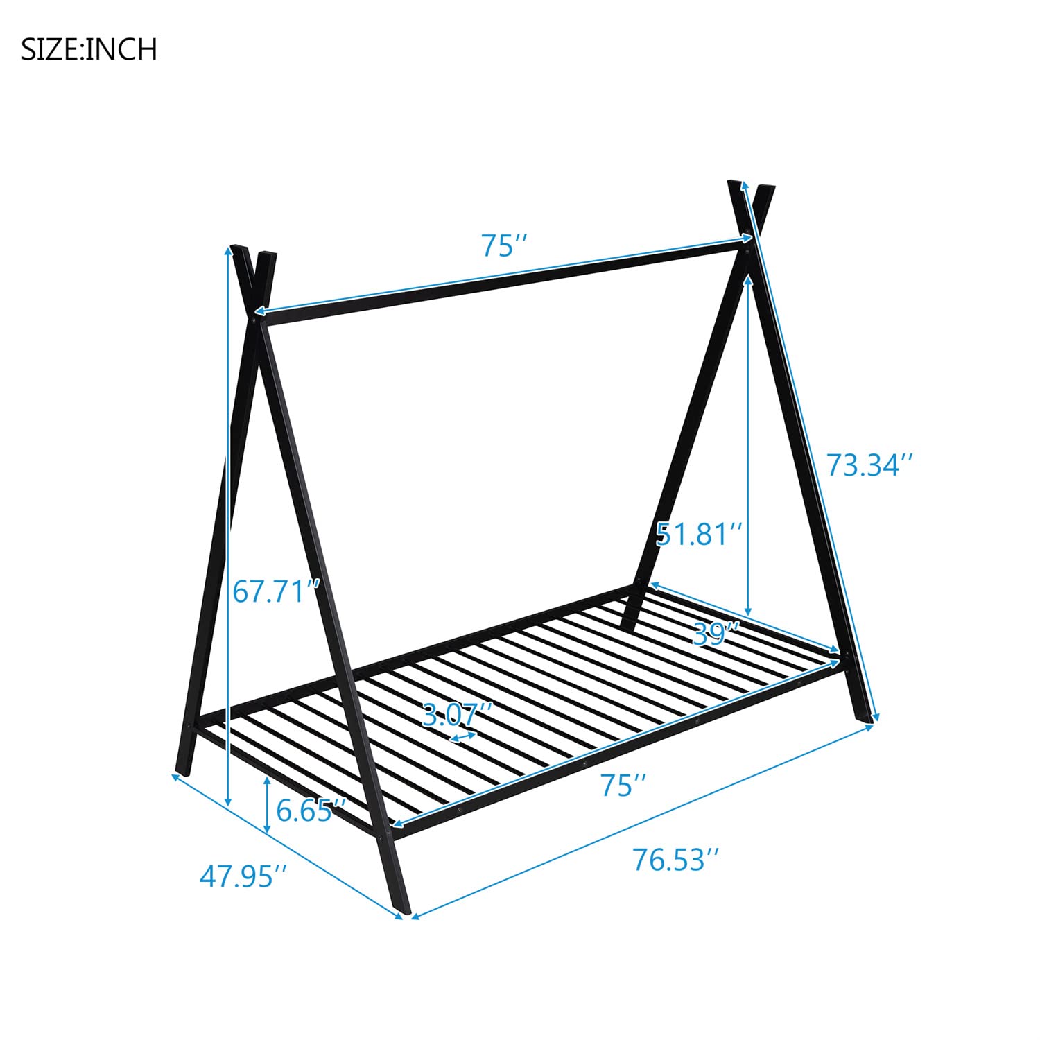 Sturdy Metal House Bed Frame - Triangular Design Platform Bed with Heavy Duty Slats for Kids & Teens - No Box Spring Needed - Easy Assembly - Black - Perfect for Boys & Girls Bedrooms, Dorm Rooms & Small Spaces