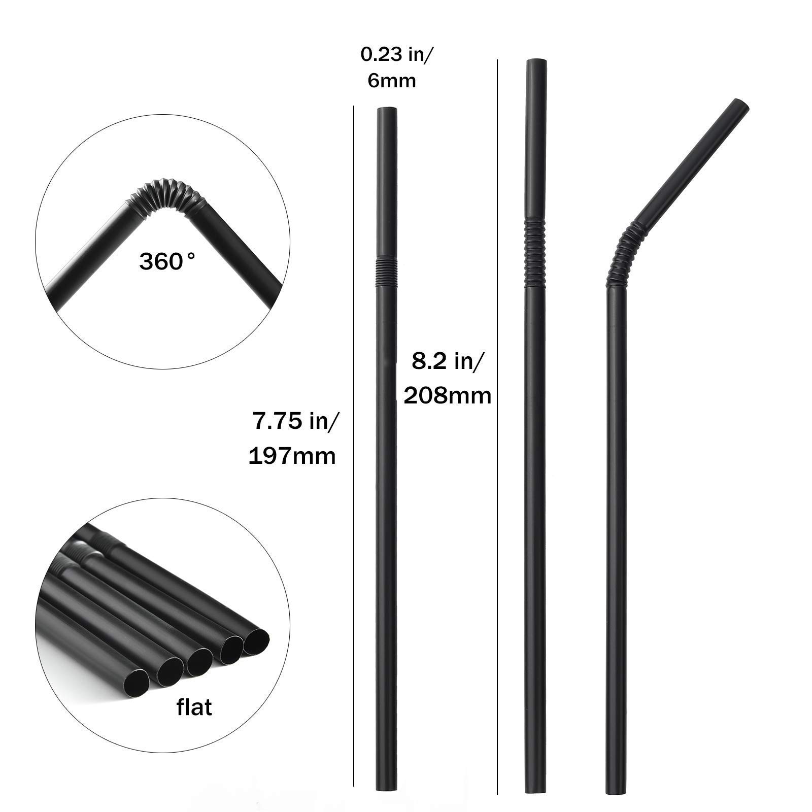 ALINK 500 Black Flexible Straws + 200 Extra Long Bendable Drinking Straws - Perfect for Smoothies, Cocktails, and Party Drinks