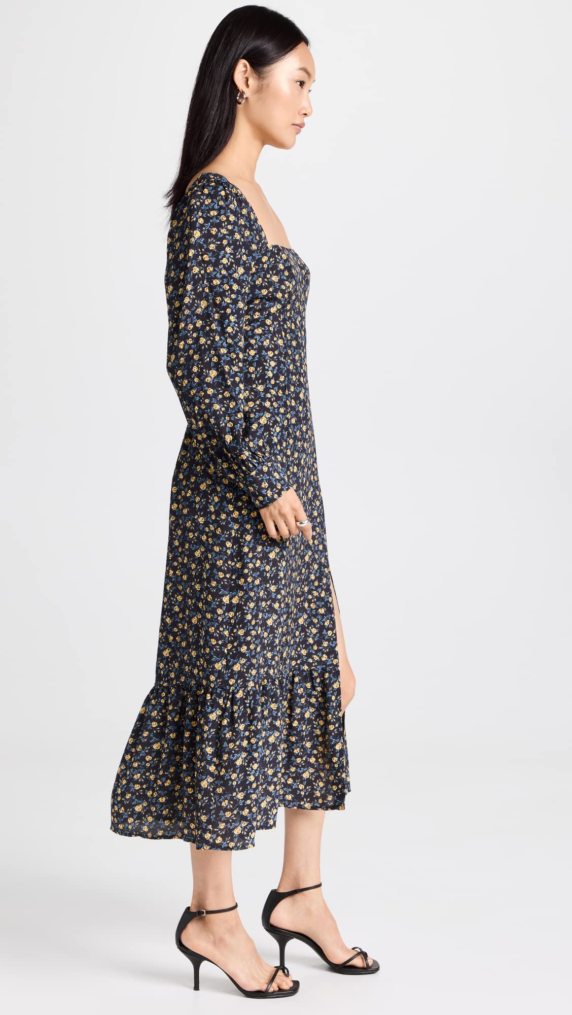 PAIGE Women's Bacari Dress - Flowy Midi Dress with V-Neck & Ruffle Sleeves for Casual Outings & Summer Vacations