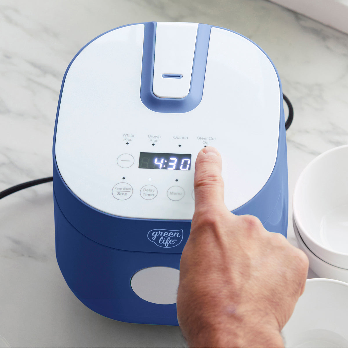 GreenLife 4-Cup Nonstick Rice Cooker & Grain Steamer | Perfect for White Rice, Quinoa & Oatmeal | Compact Kitchen Appliance for Small Spaces & Dorm Rooms | BPA-Free Ceramic Coating in Blue