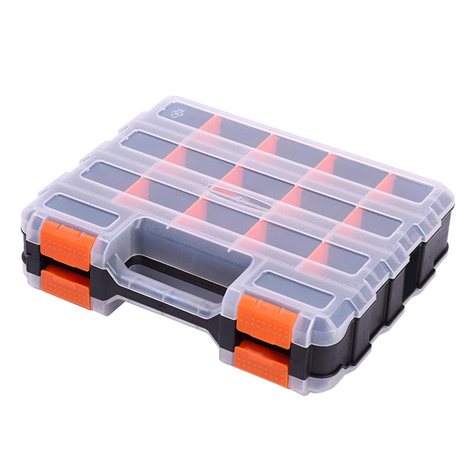 Double Sided Tool Box Organizer with Compartments - Heavy Duty Hardware Storage Case for Nuts, Bolts & Screws (32.38 x 27 x 8cm, Black) - Perfect for Garage, Workshop & DIY Projects