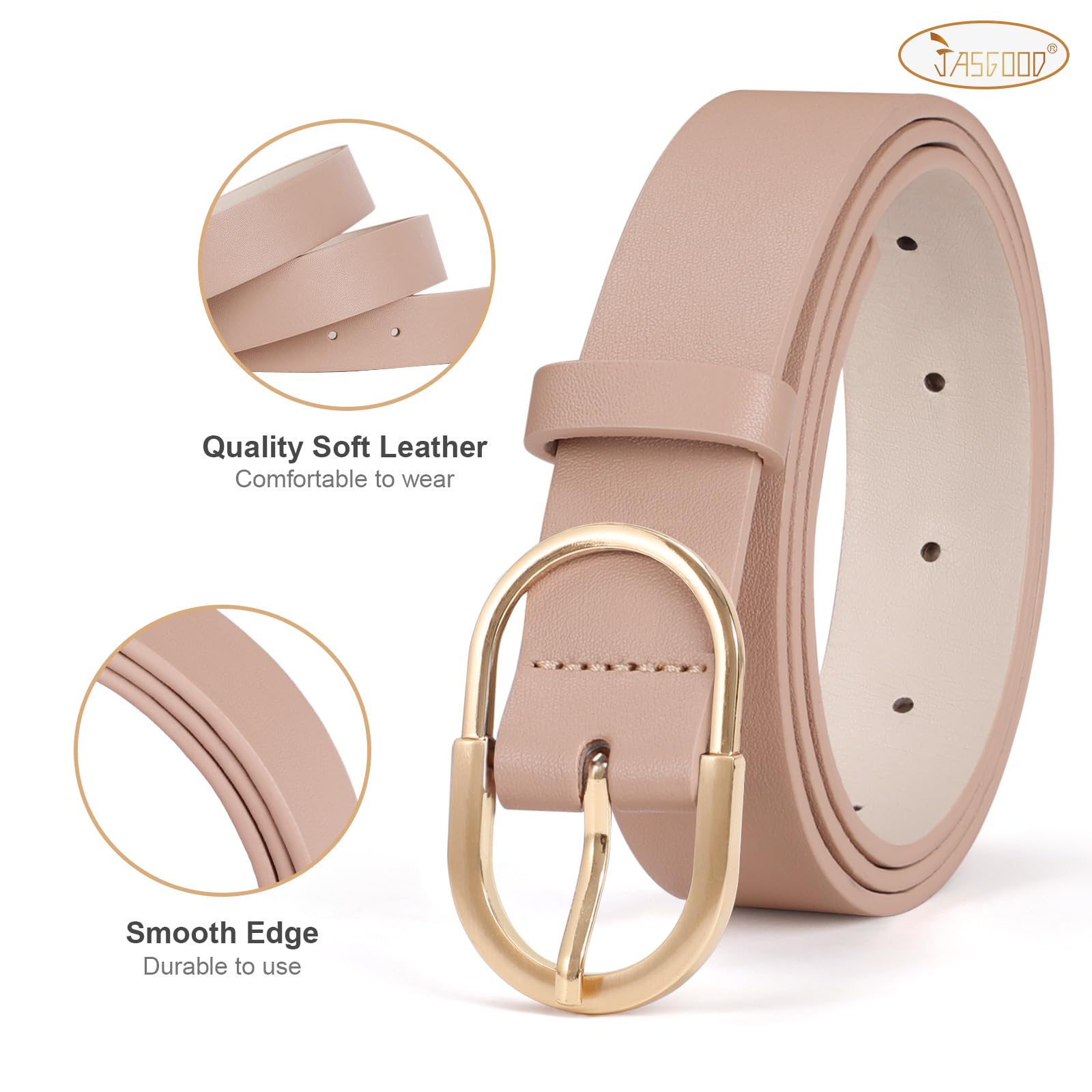 JASGOOL Women's Genuine Leather Belts for Jeans & Pants - Stylish Gold Buckle Fashion Belt for Ladies | Perfect for Casual Outfits, Office Wear & Daily Use