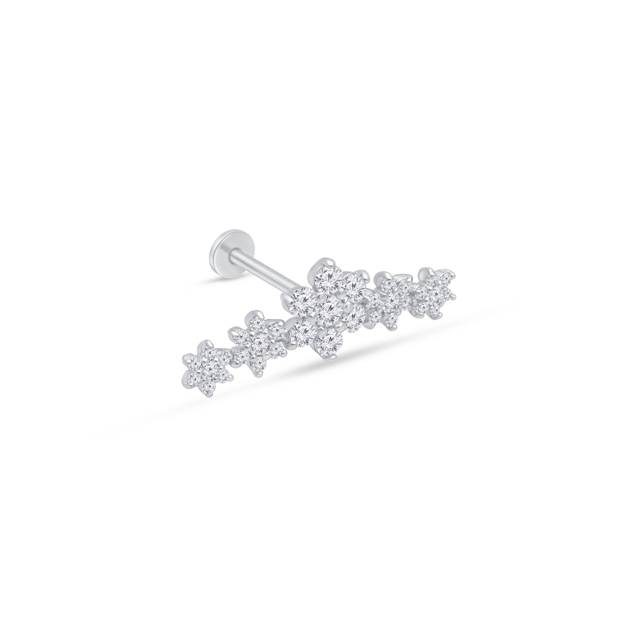 14K White Gold Five Flower Diamond Garland Flat Back Stud Earrings - Elegant Bridal Jewelry for Weddings & Special Occasions