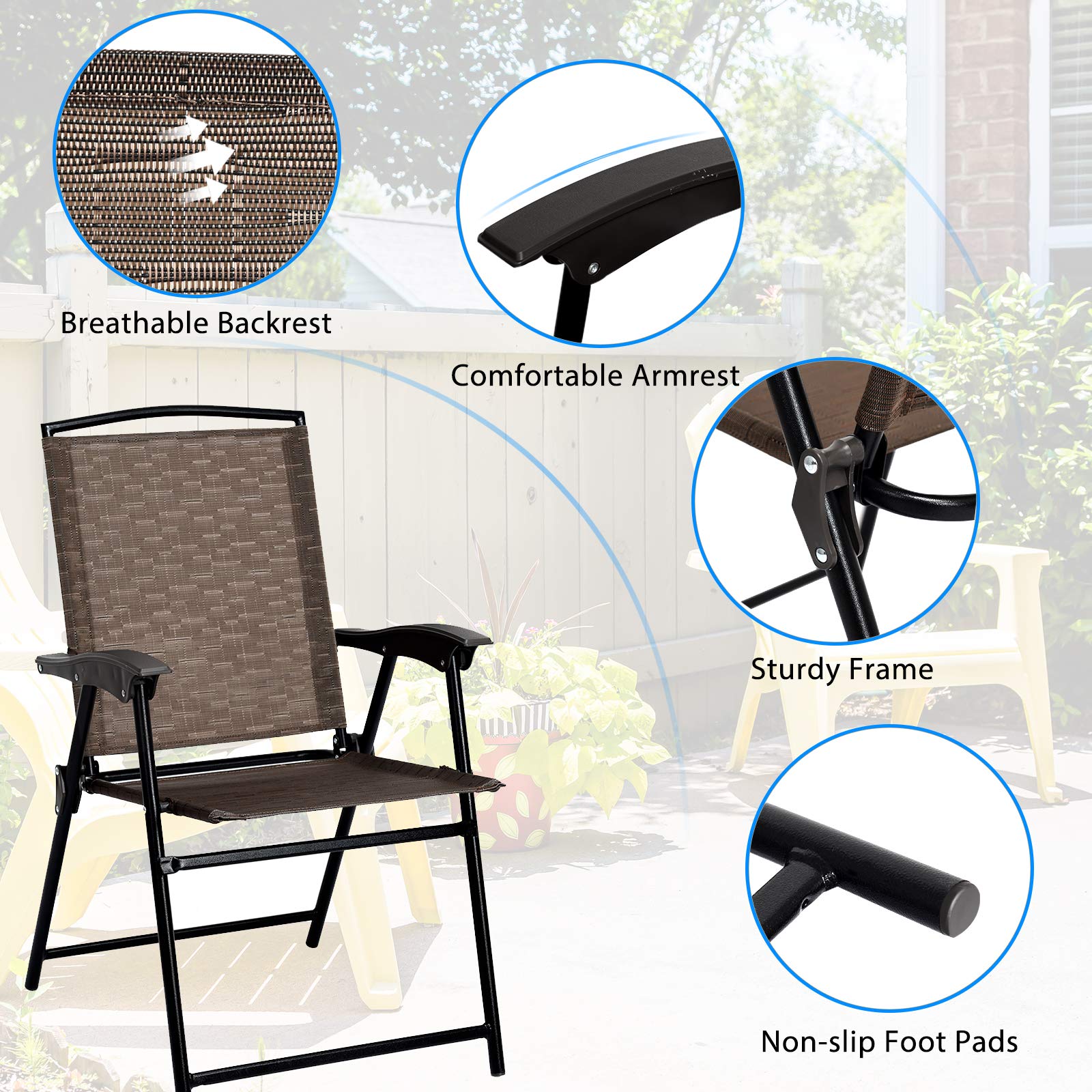 Tangkula 3-Piece Patio Bistro Set - Outdoor Folding Chairs & Tempered Glass Table for Garden, Poolside, Backyard - Perfect for Small Spaces, Balcony Dining & Outdoor Relaxation