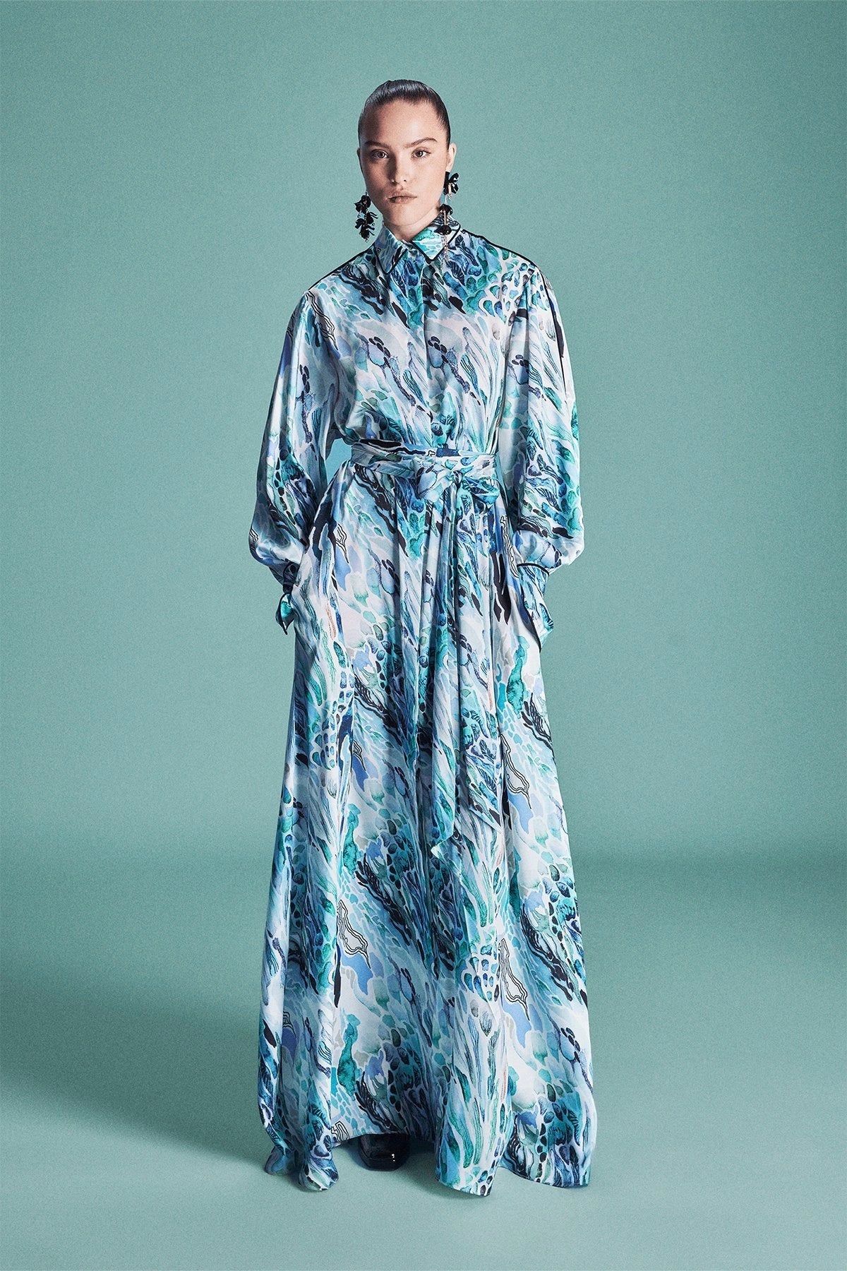Lulu Long Maxi Dress with Long Sleeve & Detailed Piping - Elegant Flowy Women's Formal Dress for Weddings, Parties & Evening Events
