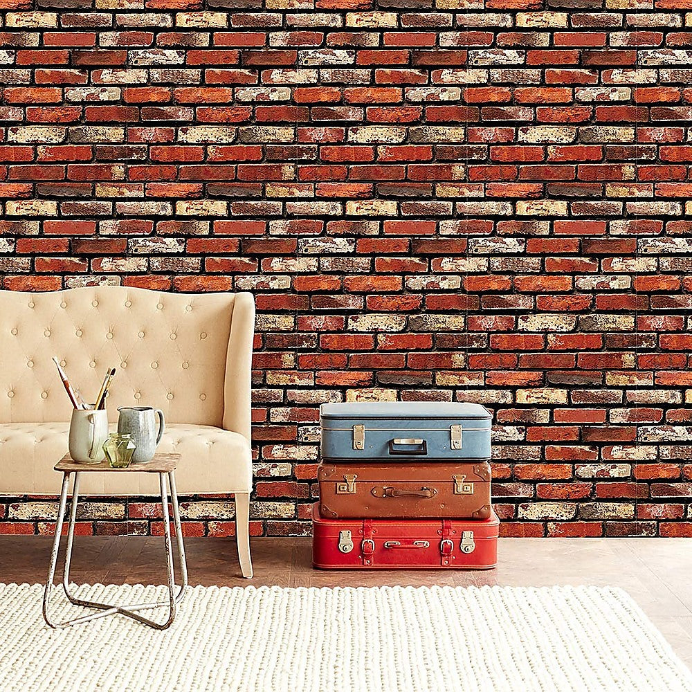 10m 3D Red Brick Print Wallpaper for Home Decor - Peel and Stick Self-Adhesive Wallpaper for Living Room, Bedroom, Kitchen, Office (Easy to Install & Remove)