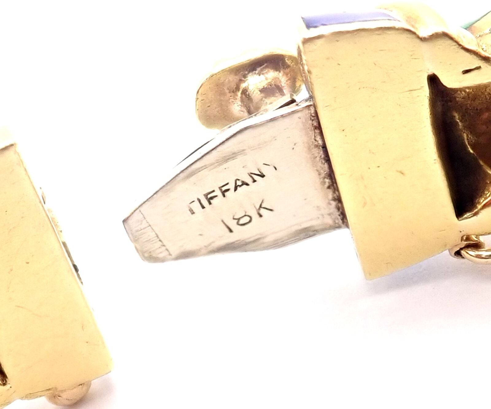 Authentic Vintage Tiffany & Co 18k Yellow Gold Enamel Bangle Bracelet with Green & Blue Design - Perfect for Weddings, Anniversaries & Luxury Gifts