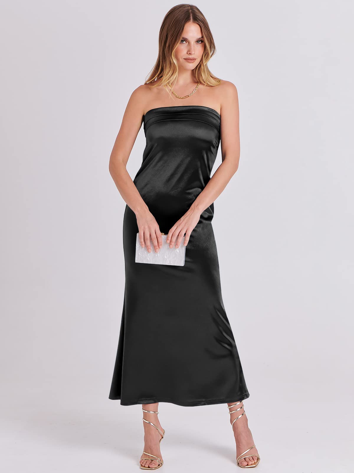 ANRABESS Women's Summer Wedding Guest Maxi Dress - Strapless Satin Tube Bodycon Backless Cocktail Formal Dress for Spring 2025 | Perfect for Beach Weddings, Garden Parties & Evening Events