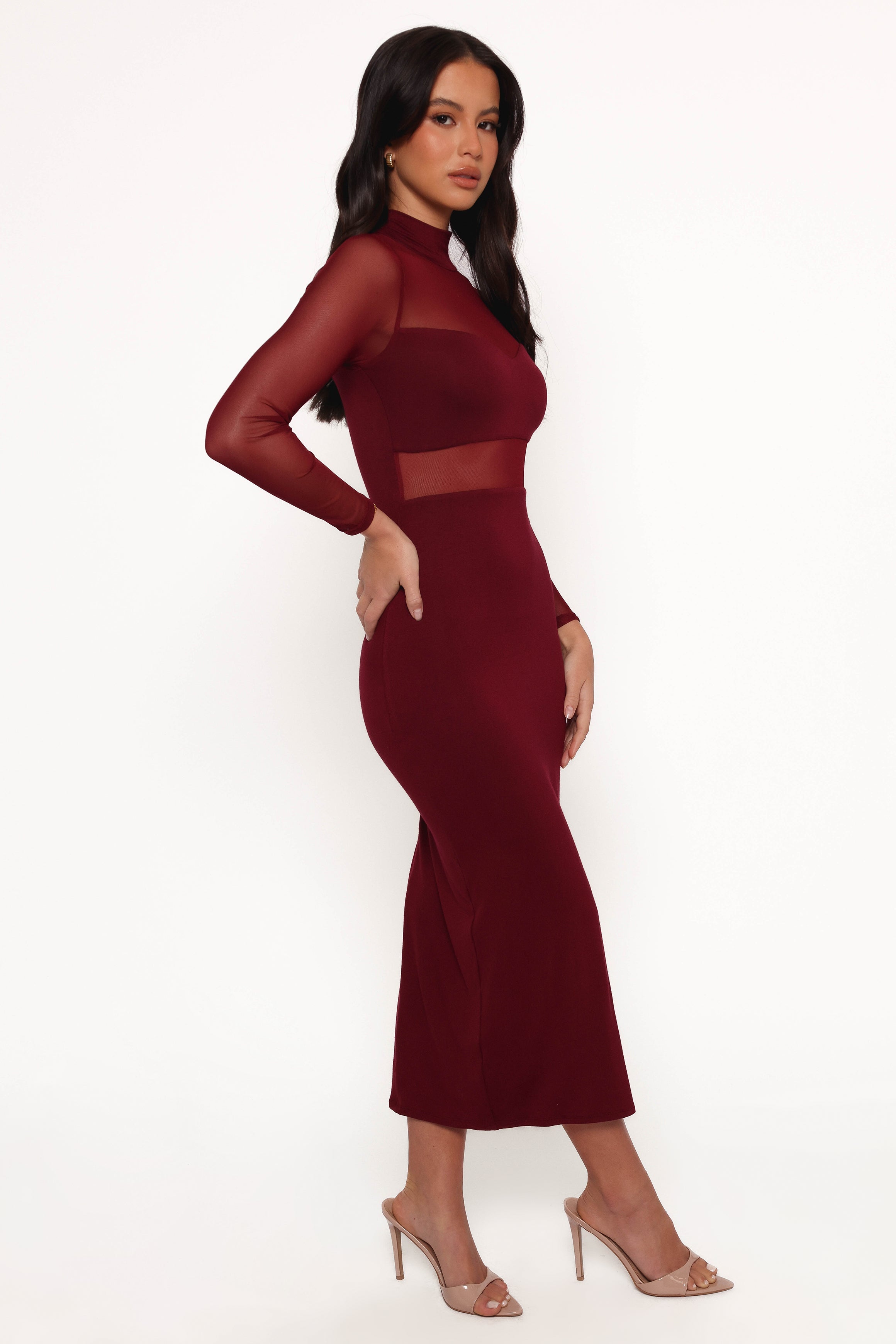 Farrow Long Sleeve Midi Dress for Women - Elegant Wine Red Flowy Dress for Fall & Winter | Perfect for Office, Date Night & Holiday Parties