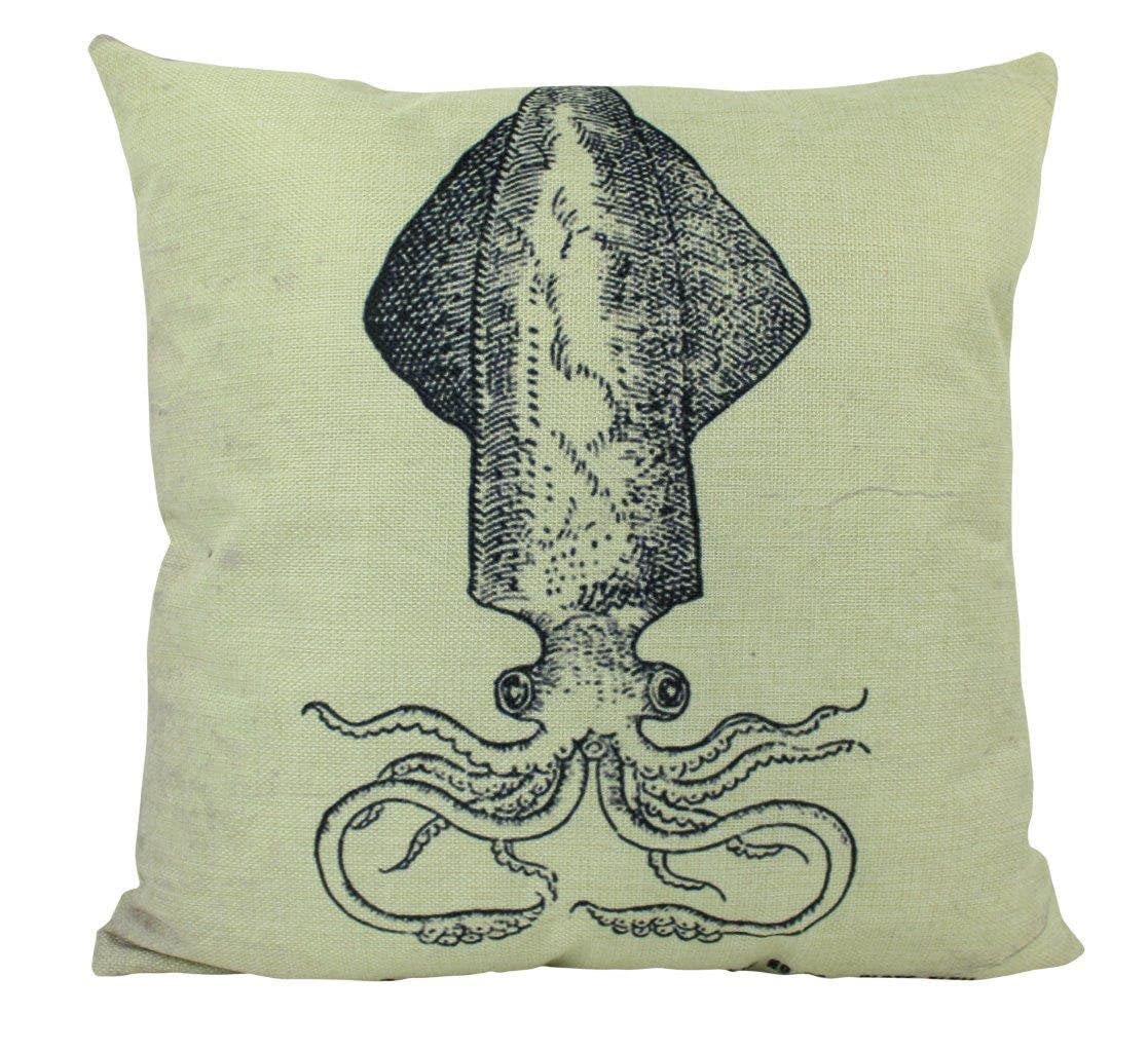Squid Print Pillow Cover - Modern Nautical Throw Pillow for Sofa & Bed - Ocean Themed Home Decor Accent Cushion - Perfect Beach House Gift for Women