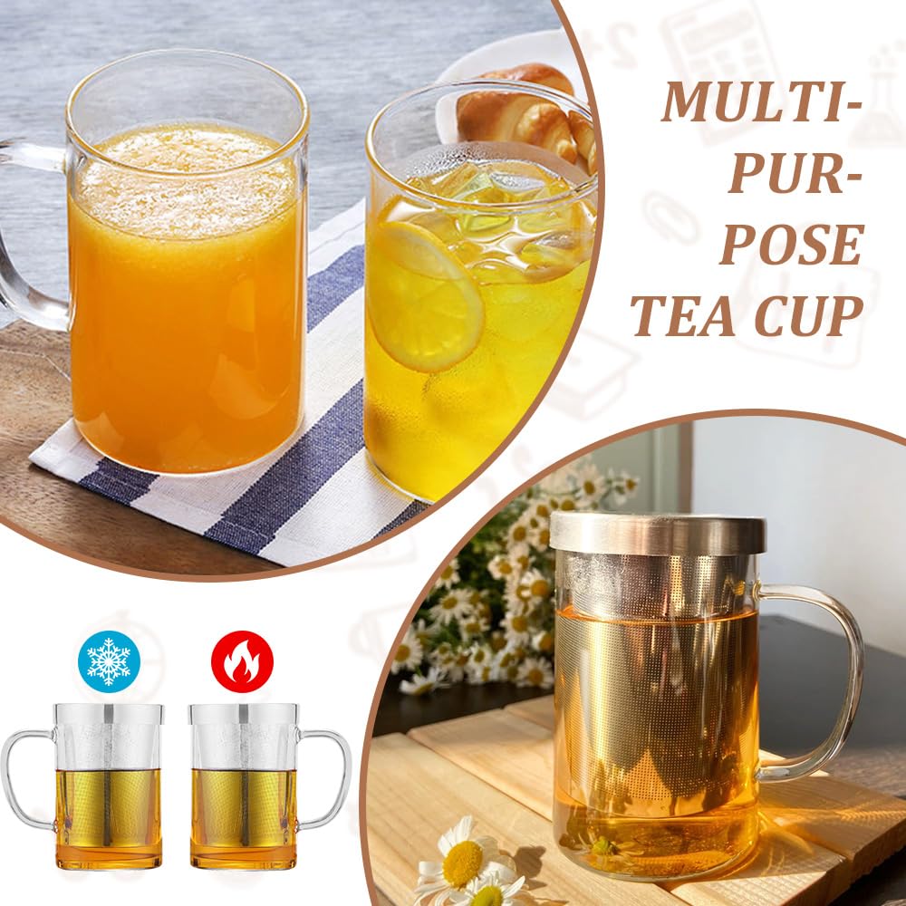 ADERTOS Glass and Stainless Steel Tea Infuser Mug with Lid - 100 Tea Filter Bags Included - Modern Tea Cup for Office, Home, and Relaxation - Perfect for Hot Tea, Iced Tea, and Herbal Infusions