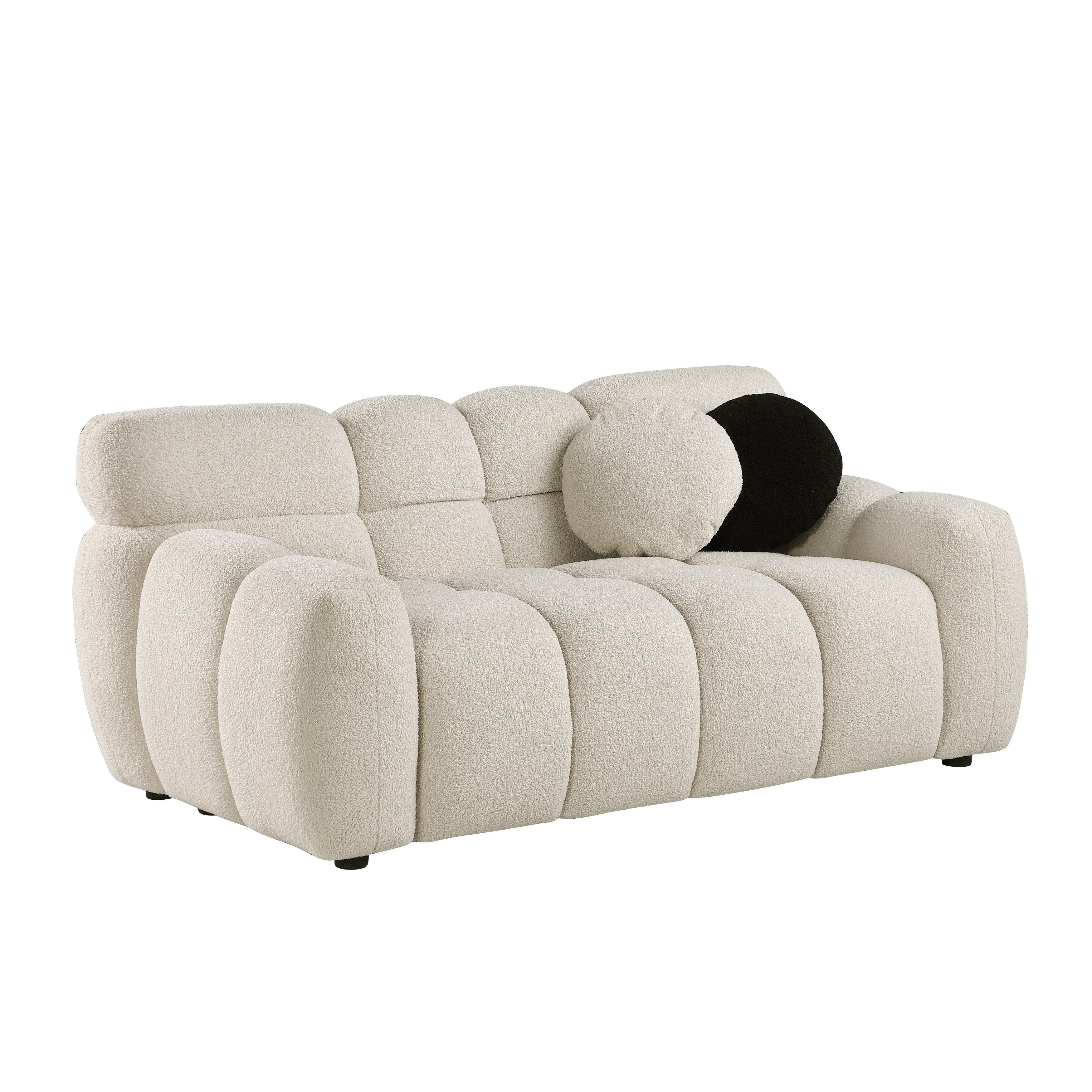 Beige Boucle 3-Seater Sofa - Marshmallow Design with Plush Cushions for Small Living Rooms | Cozy Modern Apartment Furniture for Lounge & Entertaining