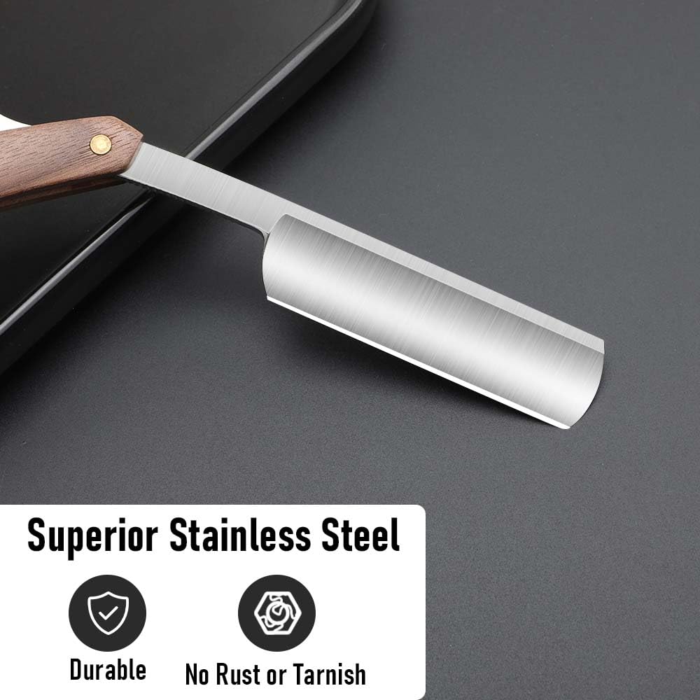 Professional Straight Edge Barber Razor for Men - Premium Stainless Steel Shaving Razor with Leather Strop - Home & Salon Grooming - Perfect for Wet Shaving, Beard Trimming & Classic Shaving Rituals (NO.181)