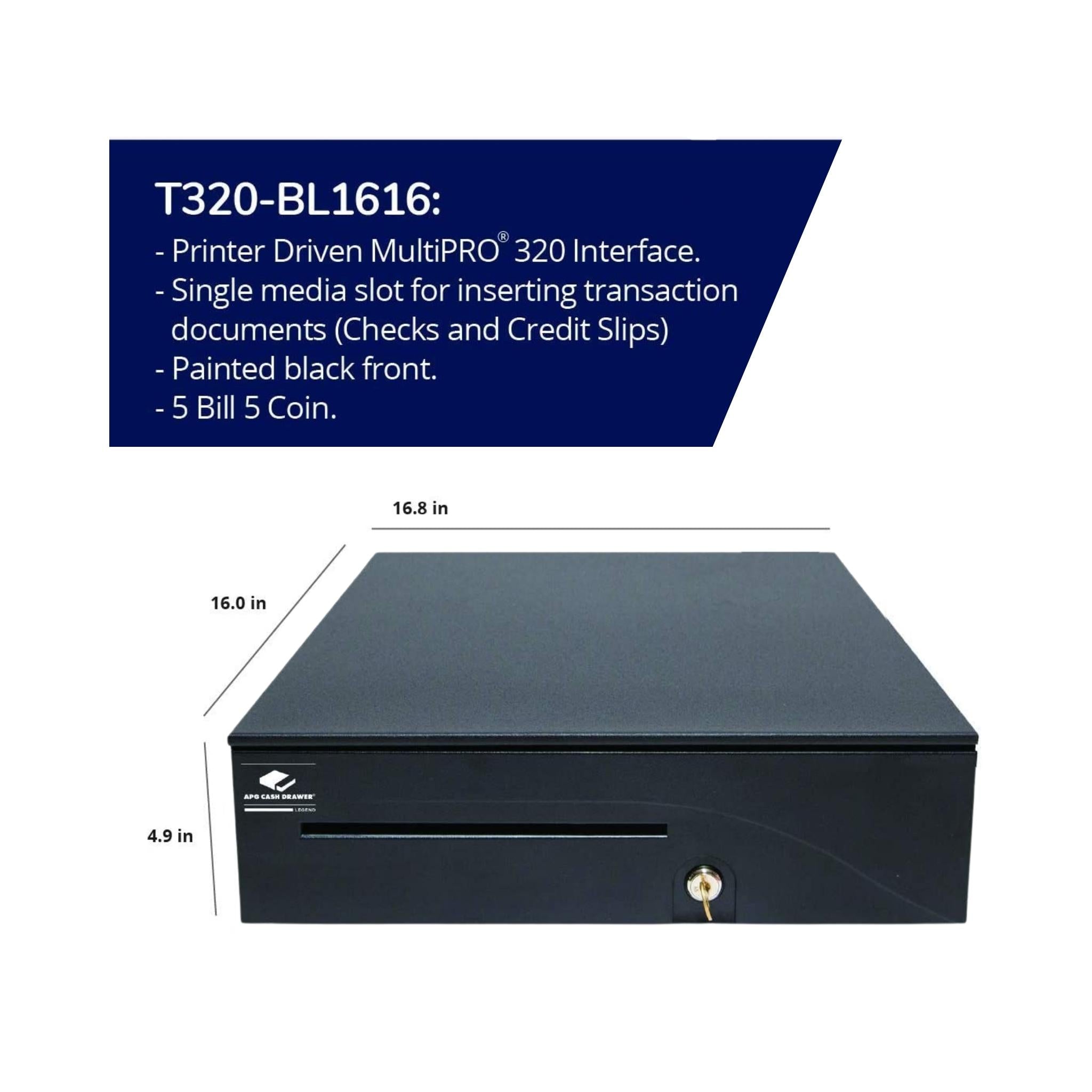 APG Dual Media Slot MultiPro Black 1616 Cash Drawer - Heavy Duty POS Cash Register Tray for Retail Stores & Restaurants - Secure Bill & Coin Storage with Locking Mechanism