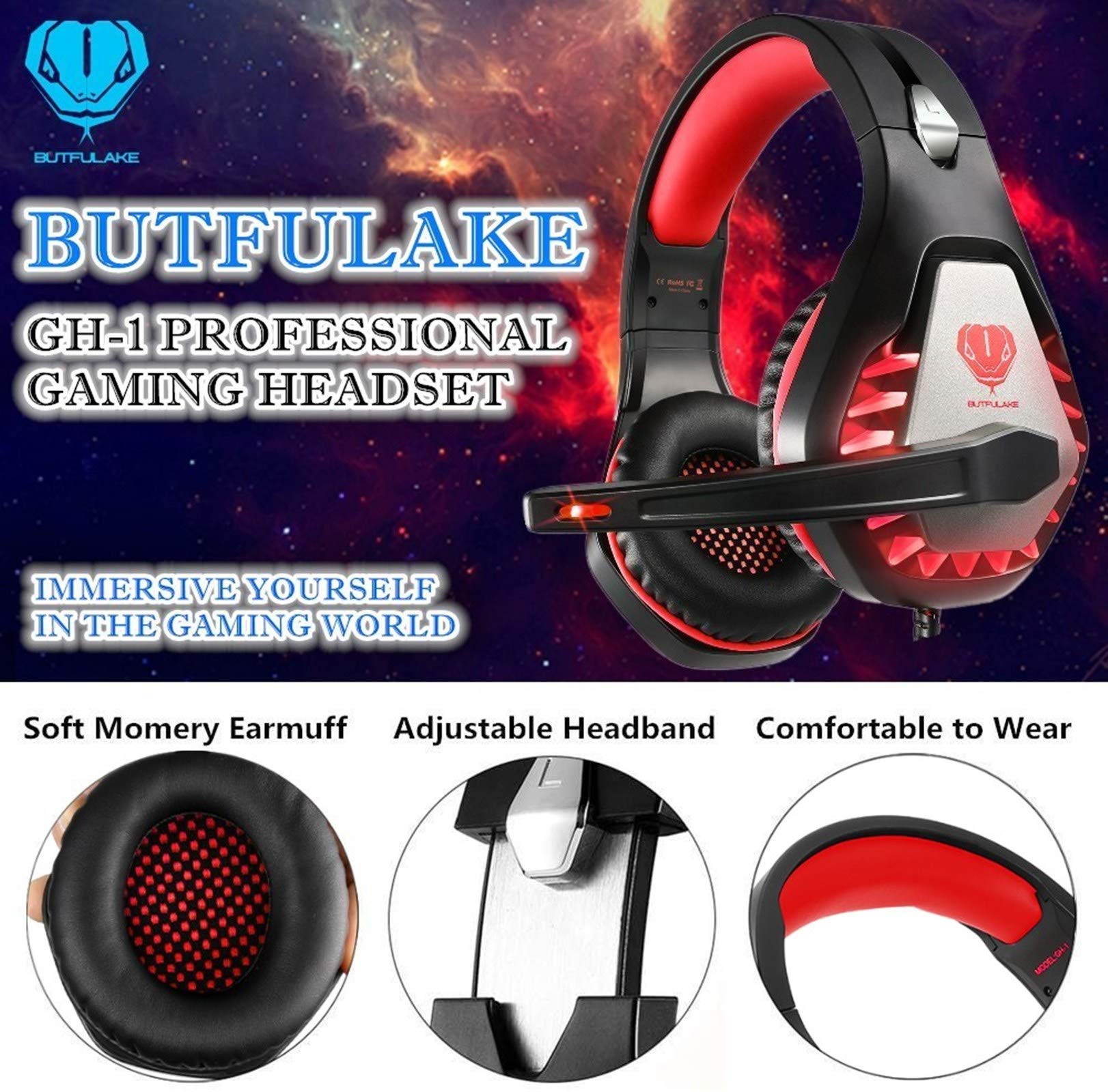 Best Gaming Headset for PS4, PS5, Xbox One, PC, Mac & Nintendo Switch - Noise Cancelling Over-Ear Headphones with Mic, 3.5mm Jack, Bass Surround & Soft Memory Earmuffs (Red) - Perfect for Online Gaming, Streaming & Virtual Meetings