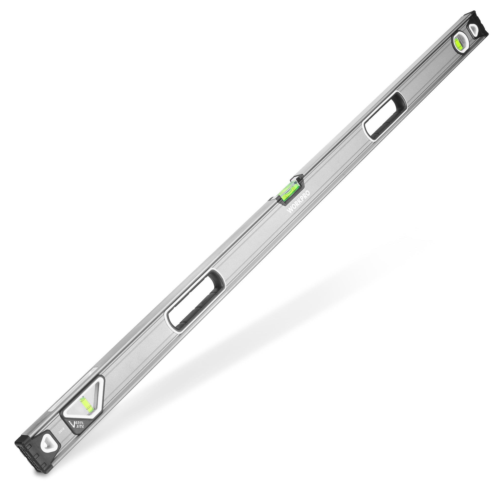 WORKPRO 48 Inch Aluminum Spirit Level - 3 Bubble Vial Leveler Tool with Double View Vertical Site & Shock Absorbing End Caps - Perfect for Construction, Carpentry, DIY Home Projects and Professional Use