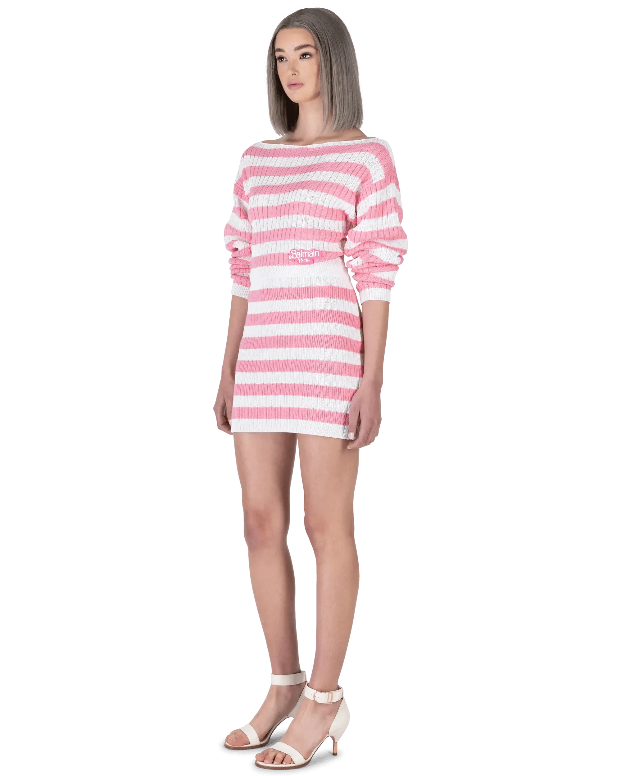 Balmain X Barbie Striped Knit Mini Skirt - Women's Fashion Designer High Waist Pleated Skirt for Party, Night Out & Barbie Themed Events
