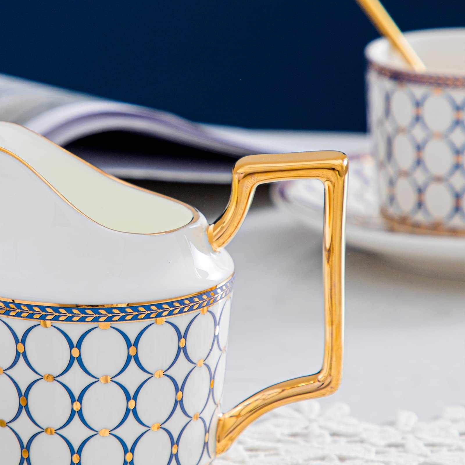 15-Piece Porcelain Tea Set for 4, Premium Bone China Coffee & Tea Service with Teapot, Sugar Bowl, Creamer Pitcher & Gift Box - Elegant British-Style Tea Cups & Saucers for Women & Adults - Perfect for Afternoon Tea, Bridal Showers & Hostess Gifts