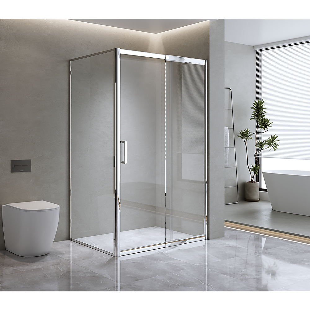 150mm Adjustable (1700x1010mm) Single Door Corner Sliding Glass Shower Screen in Chrome - Perfect for Modern Bathrooms & Space-Saving Shower Enclosures