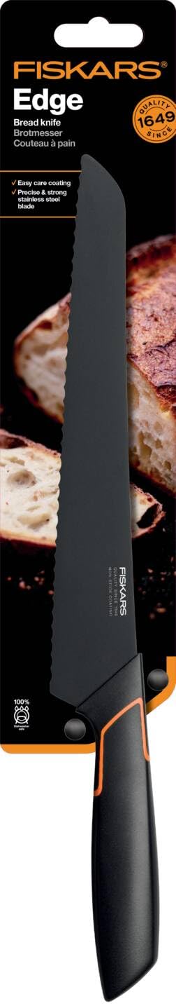 Fiskars 23 cm Edge Bread Knife - High-Quality Black Kitchen Knife for Slicing Bread, Baguettes & Pastries - Perfect for Home Baking, Restaurants & Catering