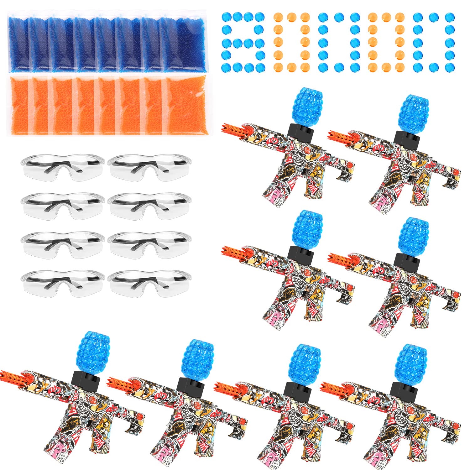 Kolable Gel Ball Blaster Splat Gun with 10,000 Water Gel Beads & Safety Goggles - Outdoor Backyard Shooting Game Toy for Kids & Teens - Perfect for Birthday Parties, Team Battles & Summer Yard Activities (8-Piece Set)