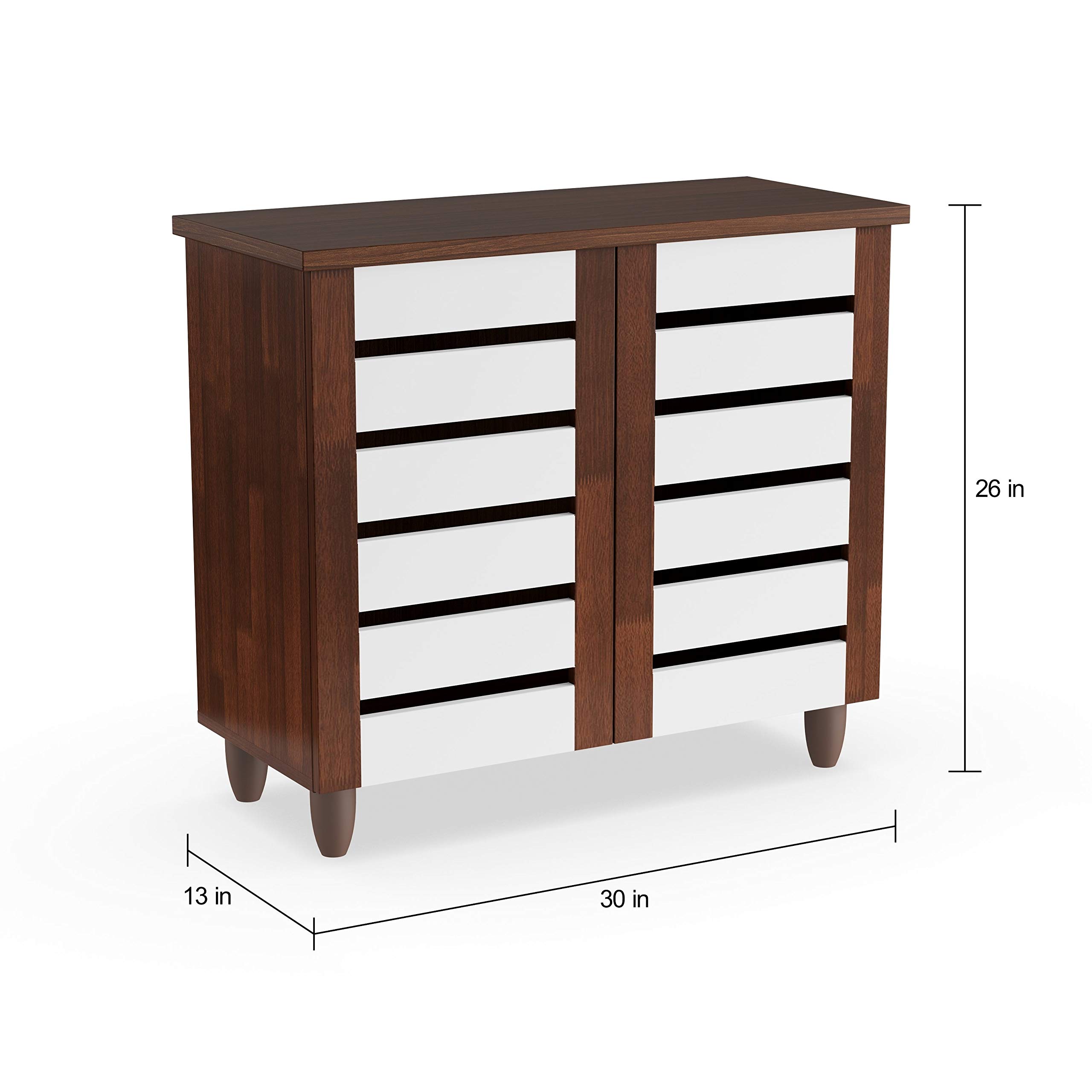 Modern 2-Door Shoe Cabinet with Drawers - Brown/White Oak Wood Finish for Entryway, Closet & Bedroom Organization