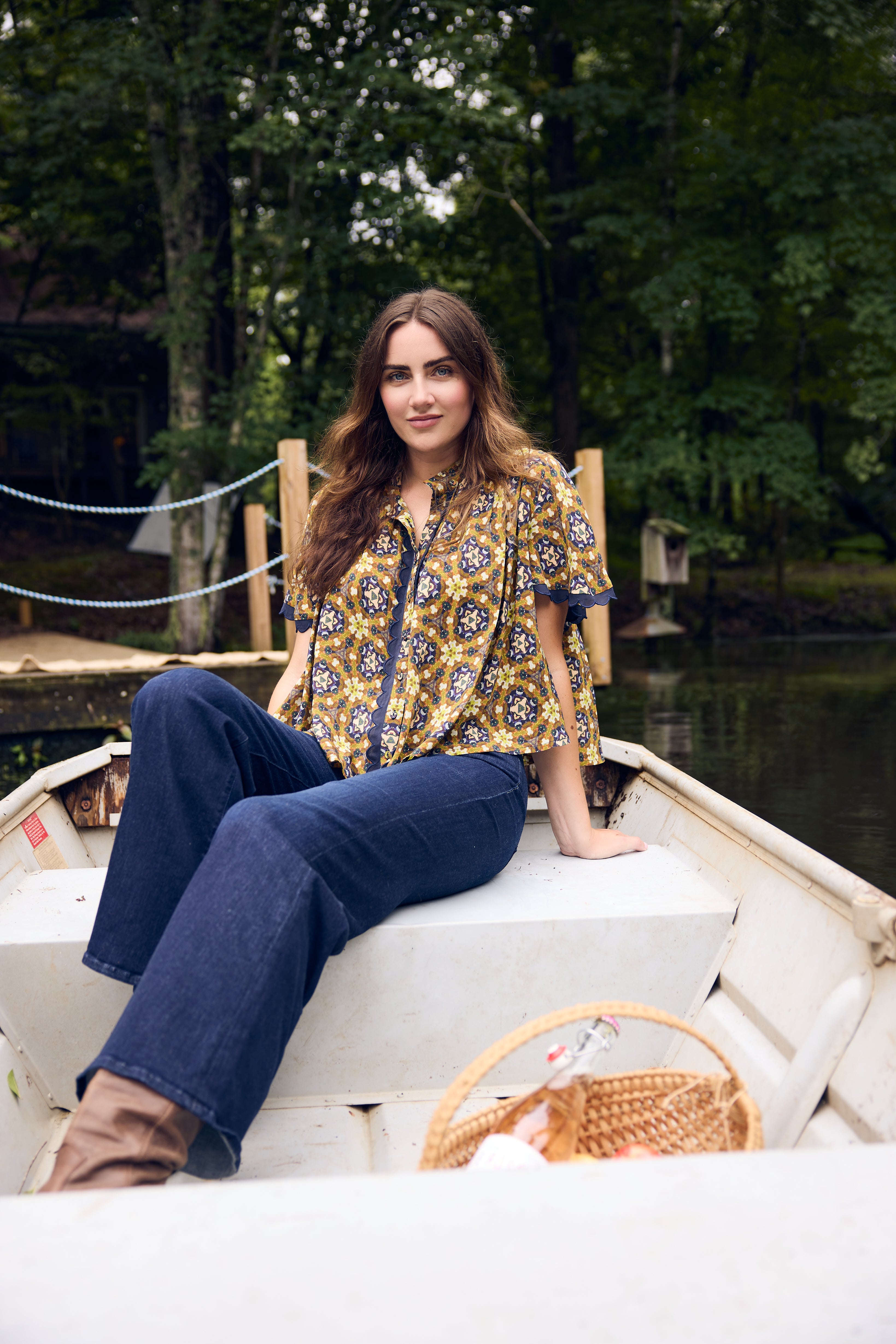Parham Gathered Blouse in Chestnut Swirl - Elegant Women's Tops for Work & Casual Wear | Perfect for Office, Date Night & Everyday Style