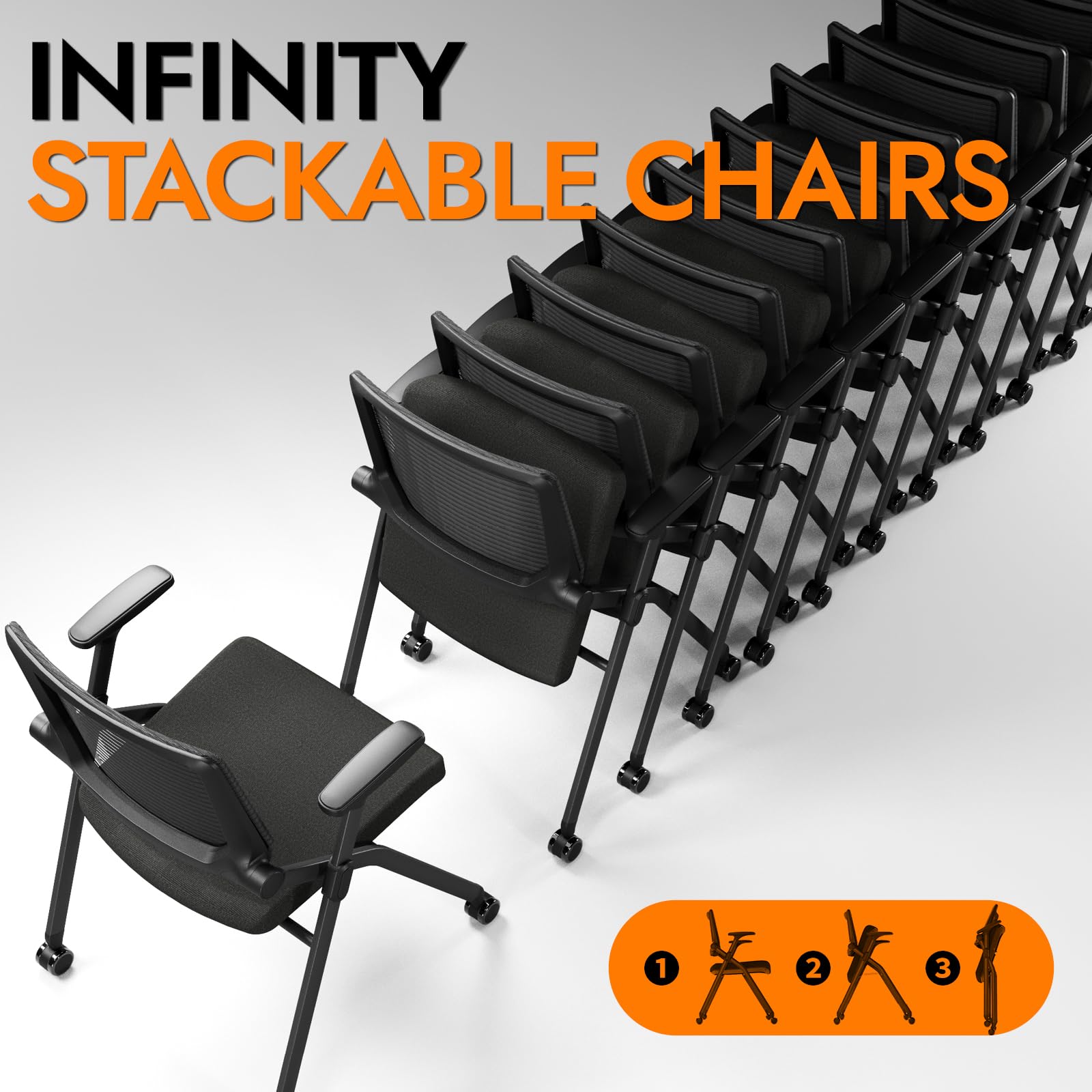 FYLICA Ergonomic Mesh Office Chair - Foldable, Stackable with PU Wheels & Smooth Armrests - Comfortable Conference, Guest & Meeting Chair for Home & Office (Black) - Perfect for Small Spaces, Reception Areas & Shared Workspaces