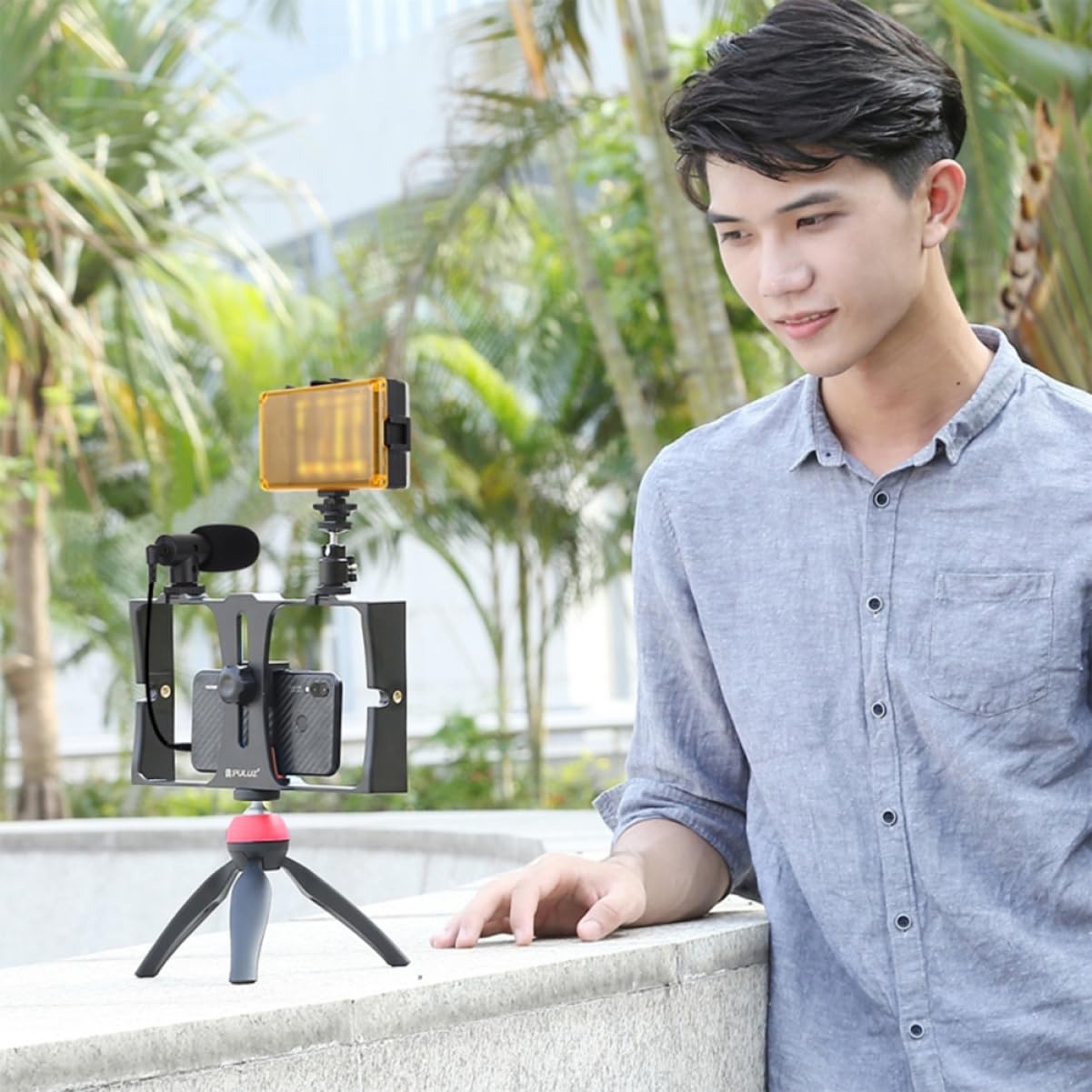PartyKingdom Complete Live Streaming Kit - Adjustable Phone Tripod, Desk Mount Mic Stand with Phone Holder & Stabilizer for YouTube, TikTok, Facebook Live - Perfect for Vlogging, Gaming & Online Classes
