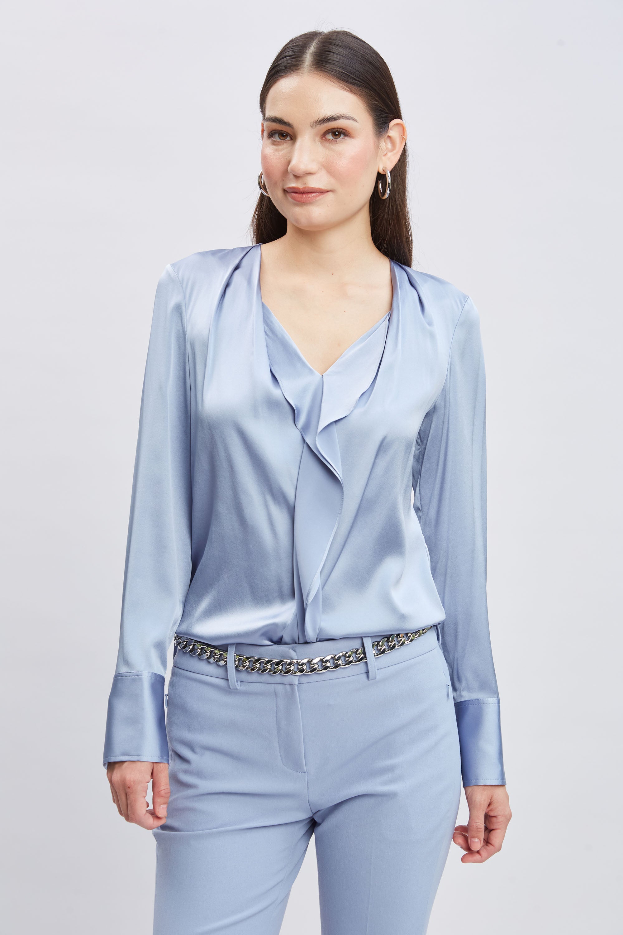 Silk Satin Contour Ruffle Blouse for Women - Elegant Feminine Top for Office, Date Night & Special Occasions