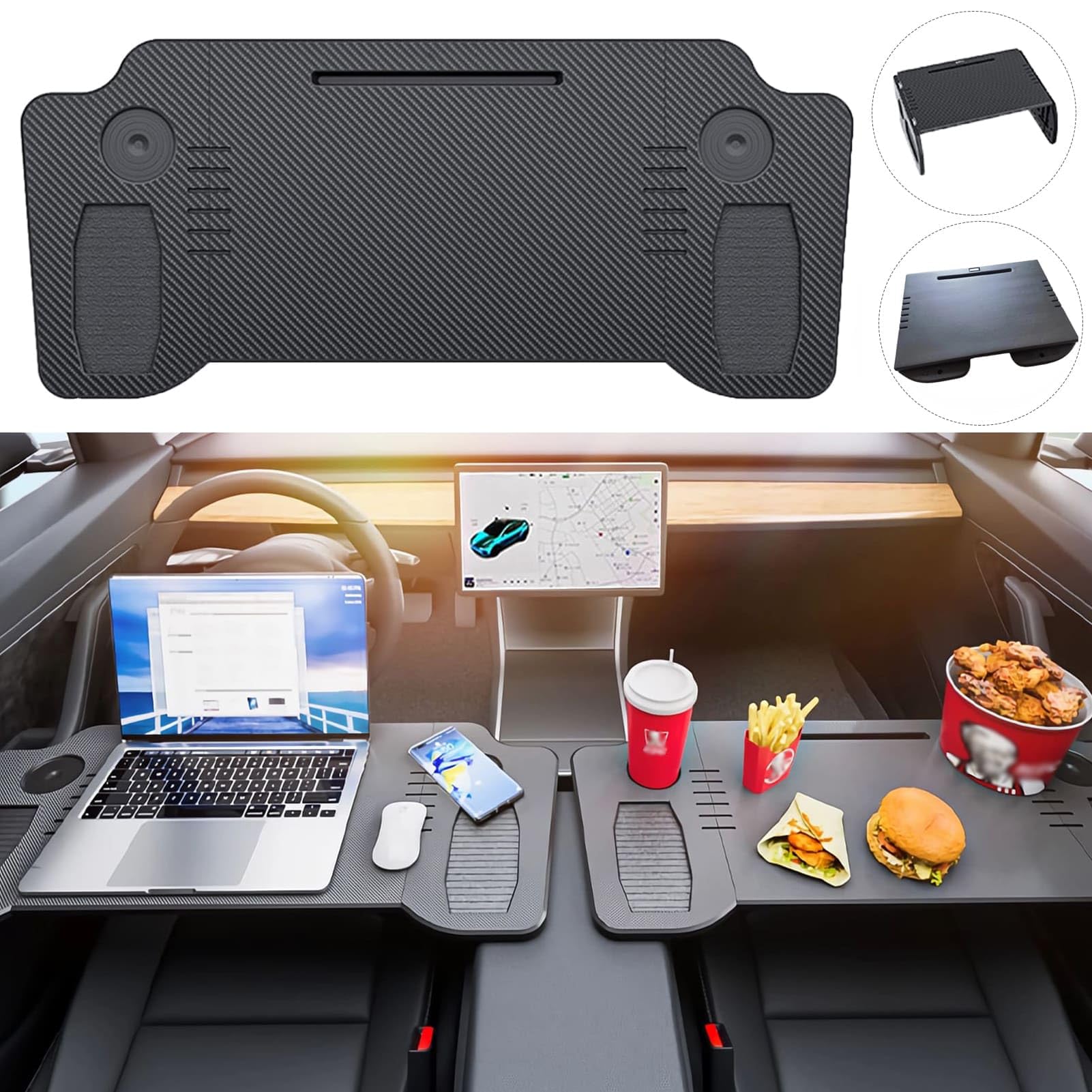 2025 Upgraded Foldable Car Laptop Desk for Tesla Model Y & 3 - Portable Steering Wheel Tray Table for Eating, Working & Camping | Perfect for Road Trips, Remote Work & Outdoor Adventures