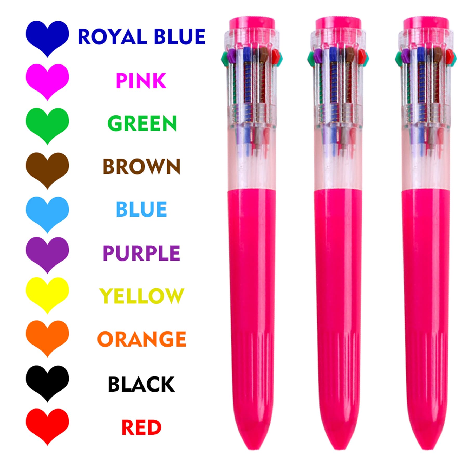 HeTaoCat 10-in-1 Multicolor Pens 3 Pack - 0.5mm Fine Point Retractable Ballpoint Pens with Transparent Barrel (10 Vibrant Colors) - Perfect for Office, School, Note Taking, Journaling & Art Projects